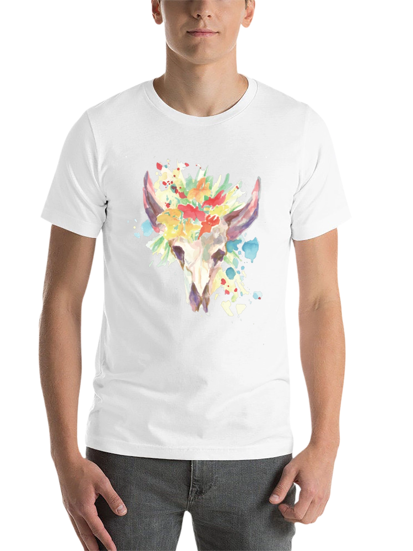 Floral Skull Graphic Tee - Mens Black T-Shirt