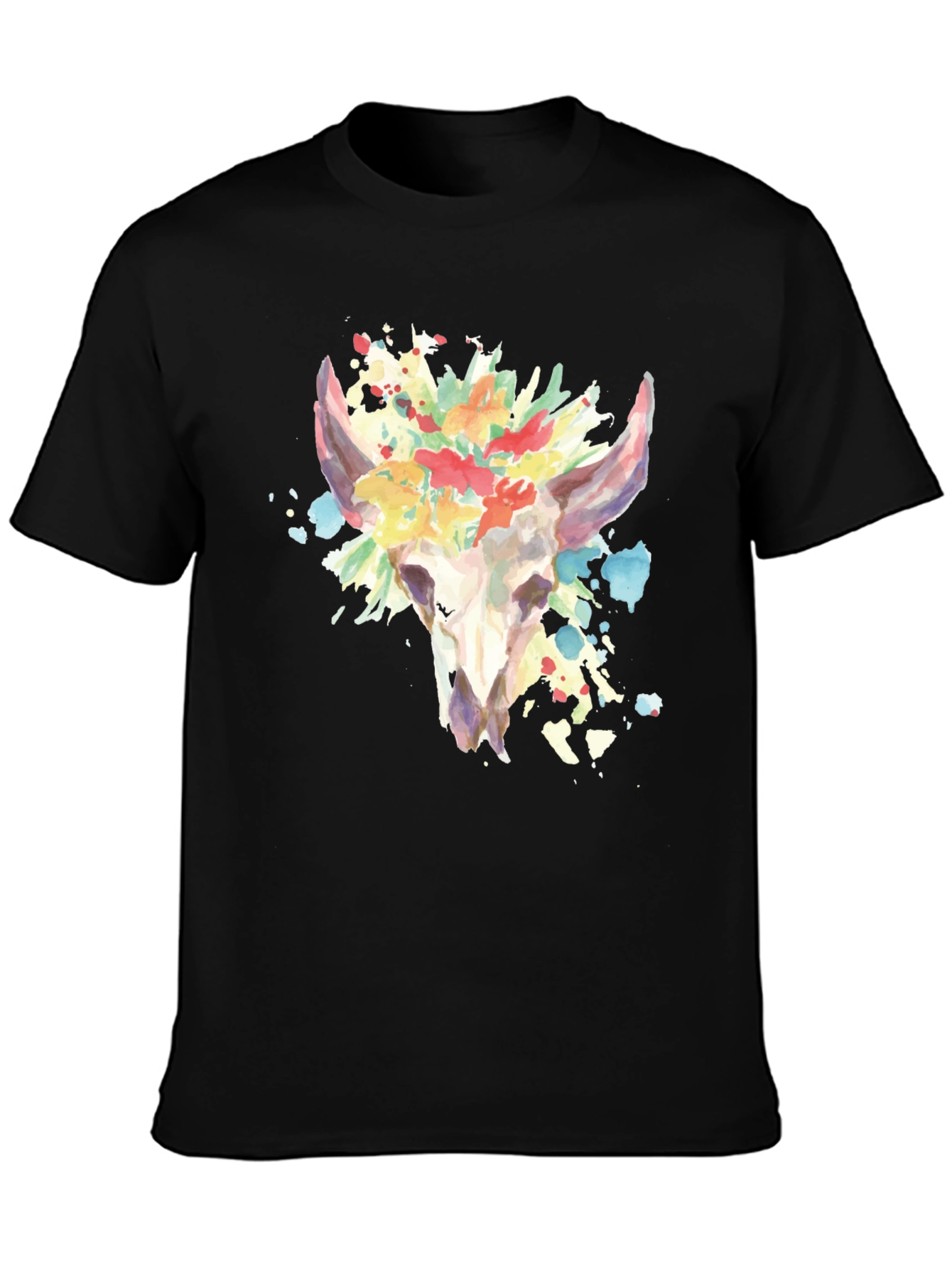 Floral Skull Graphic Tee - Mens Black T-Shirt