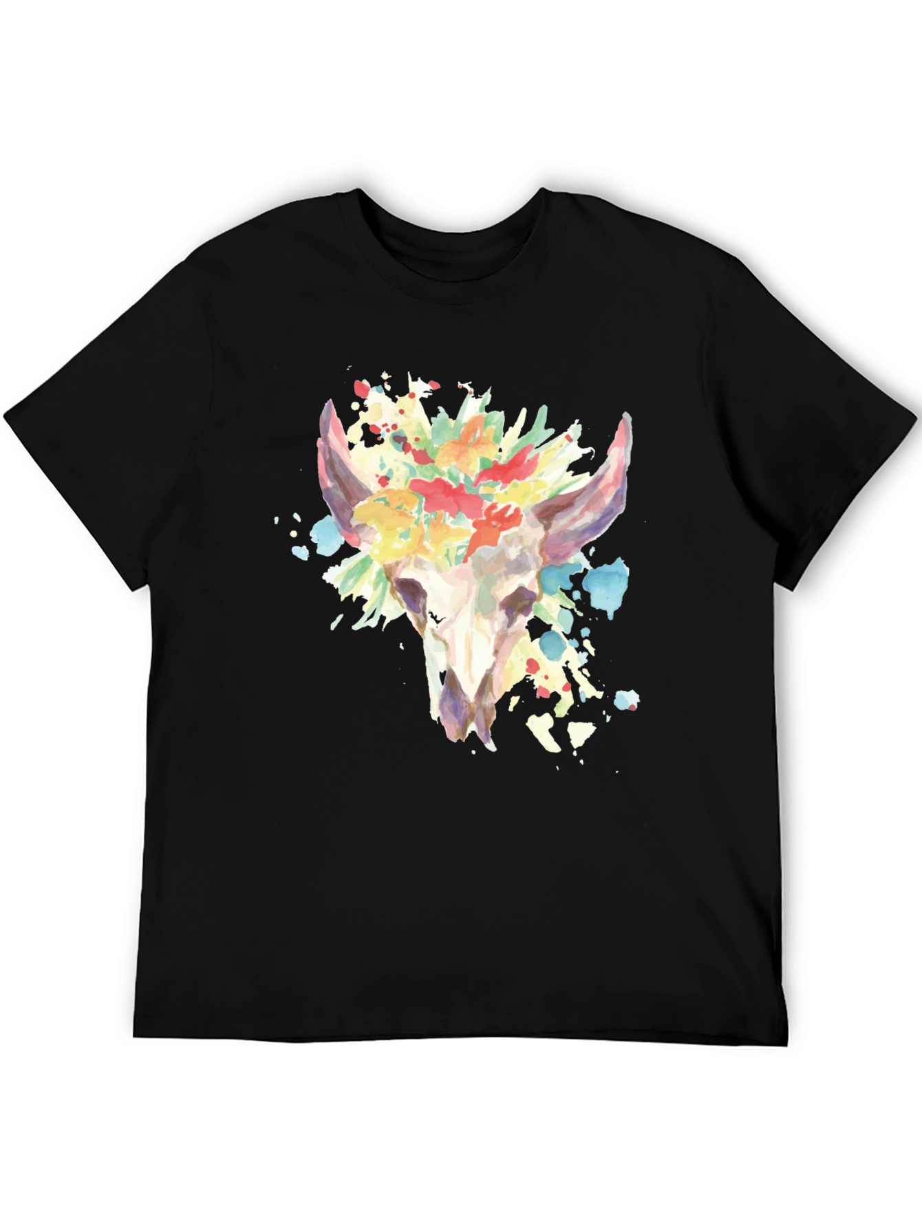 Floral Skull Graphic Tee - Mens Black T-Shirt