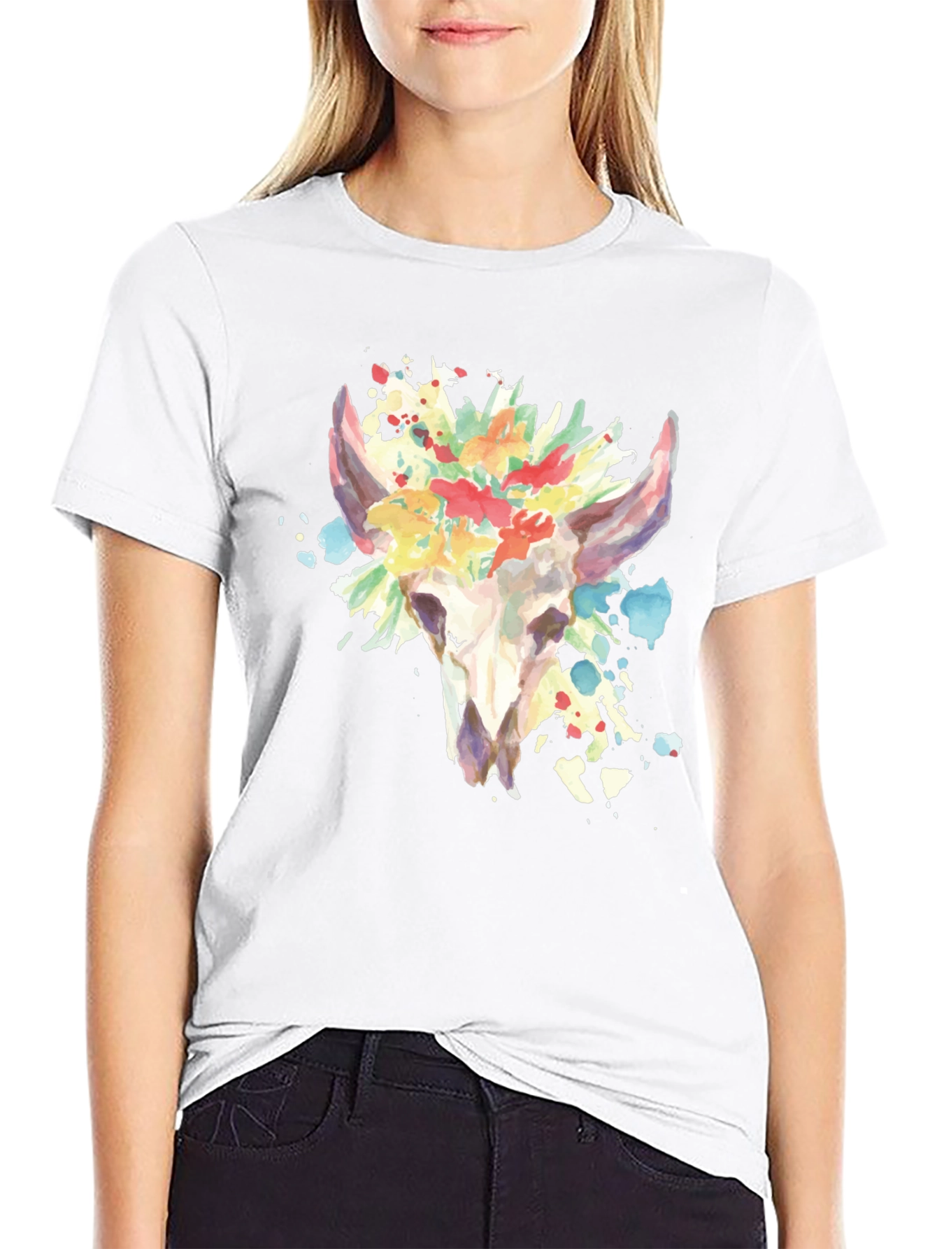 Floral Skull Graphic Tee - Mens Black T-Shirt
