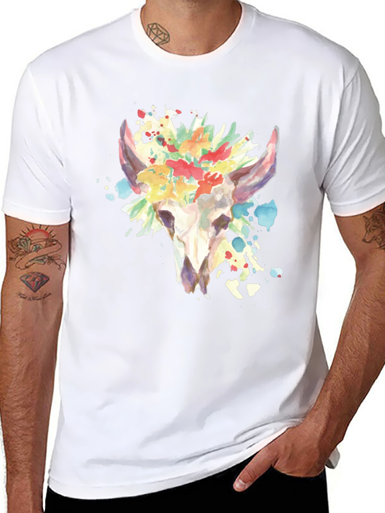 Floral Skull Graphic Tee - Mens Black T-Shirt
