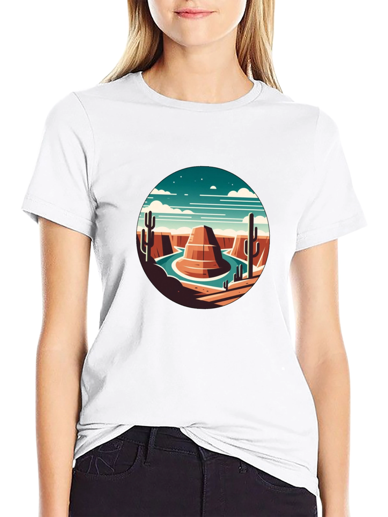 Desert Scene Graphic Tee - Black Crewneck T-Shirt