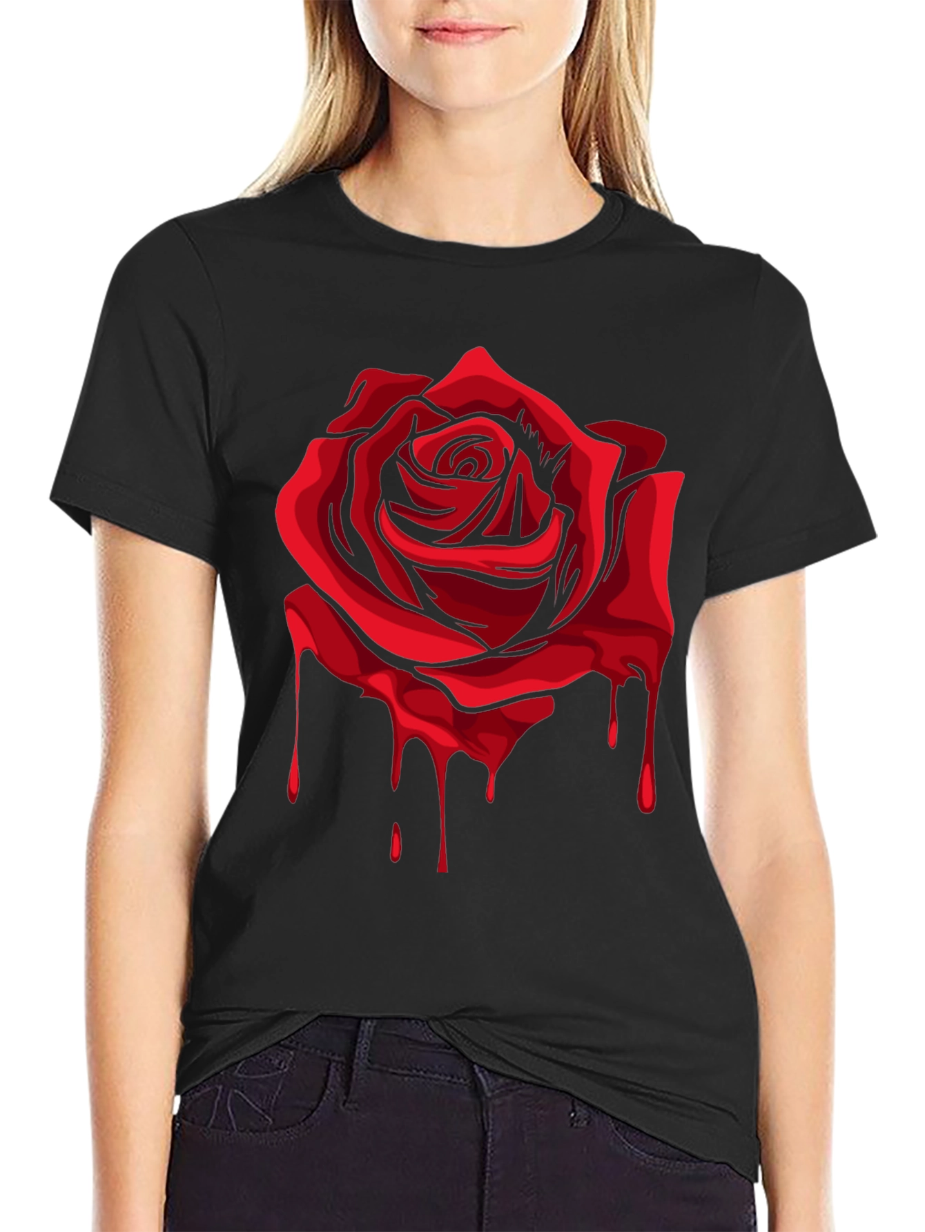 Bleeding Rose Graphic T-Shirt - Black