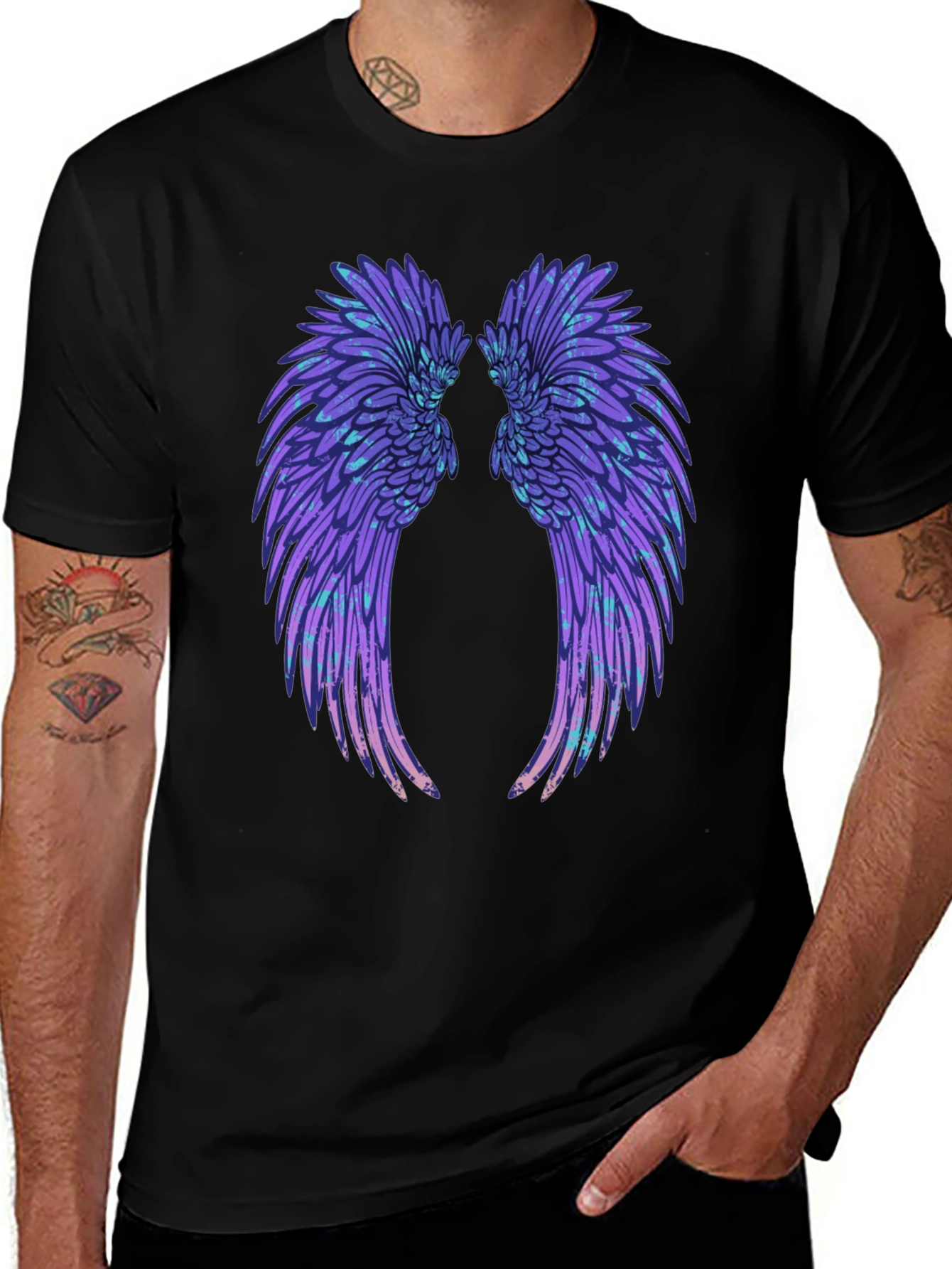 Wings Graphic Tee - Black Cotton T-Shirt