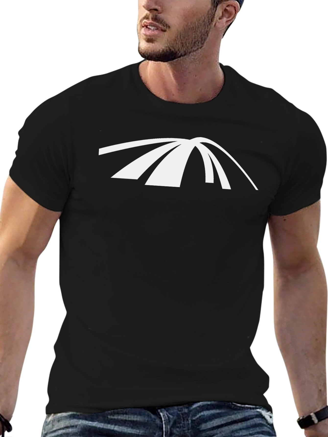 Modern White Archway Design on Black T-Shirt