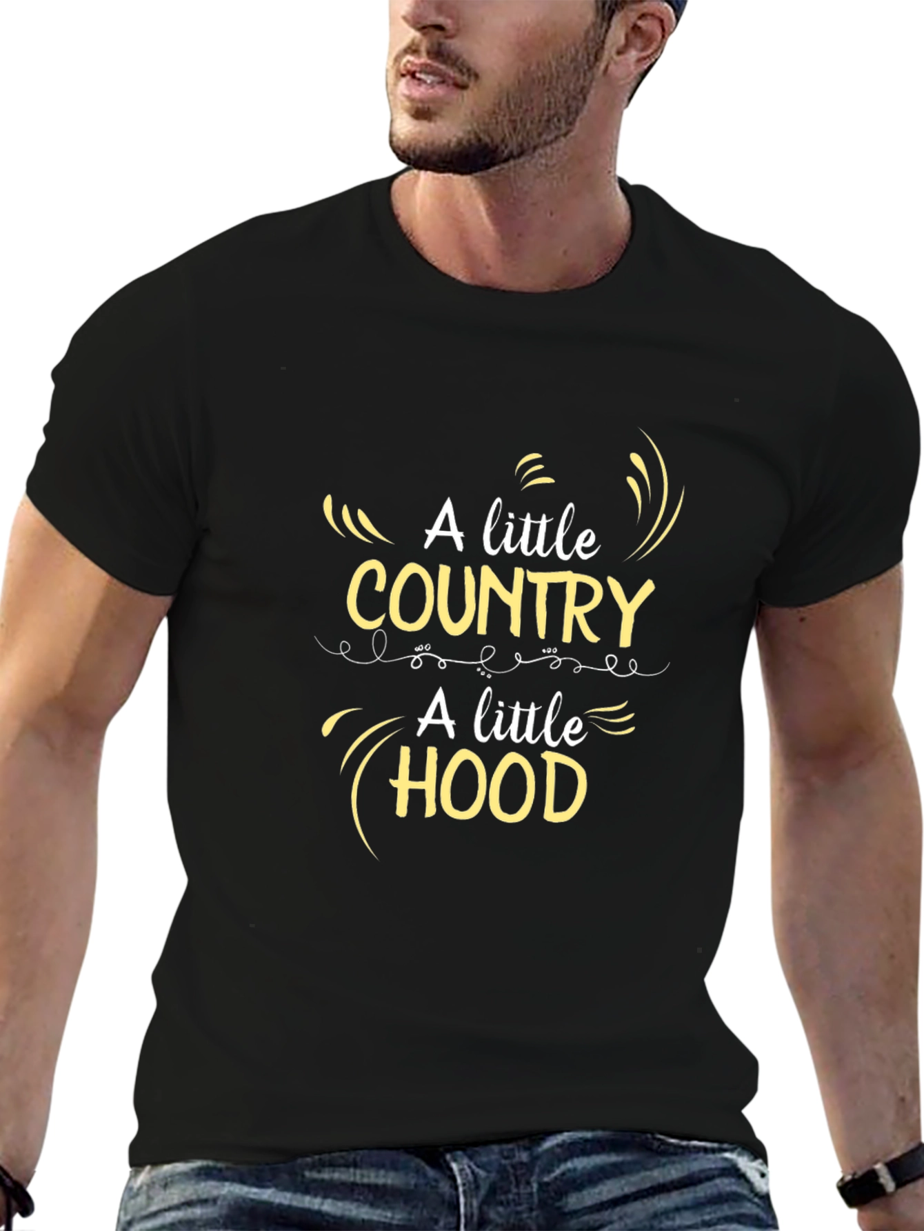 Country Hood Graphic Tee - Trendy Black T-Shirt