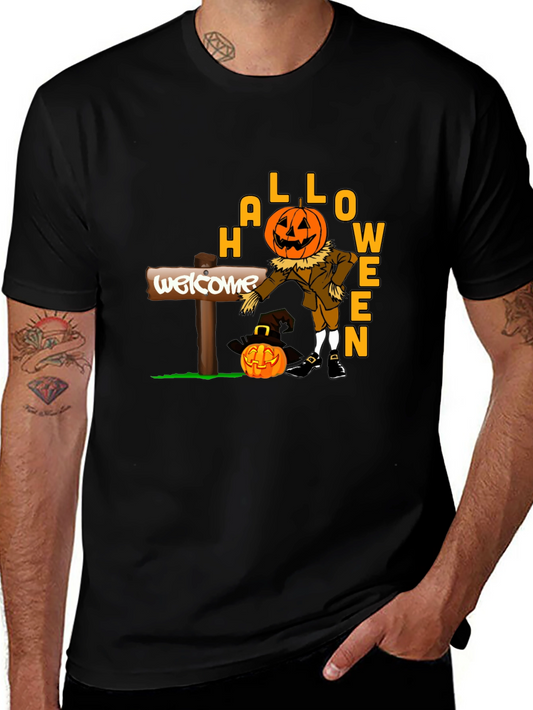 Halloween Pumpkin Scarecrow Black T-Shirt