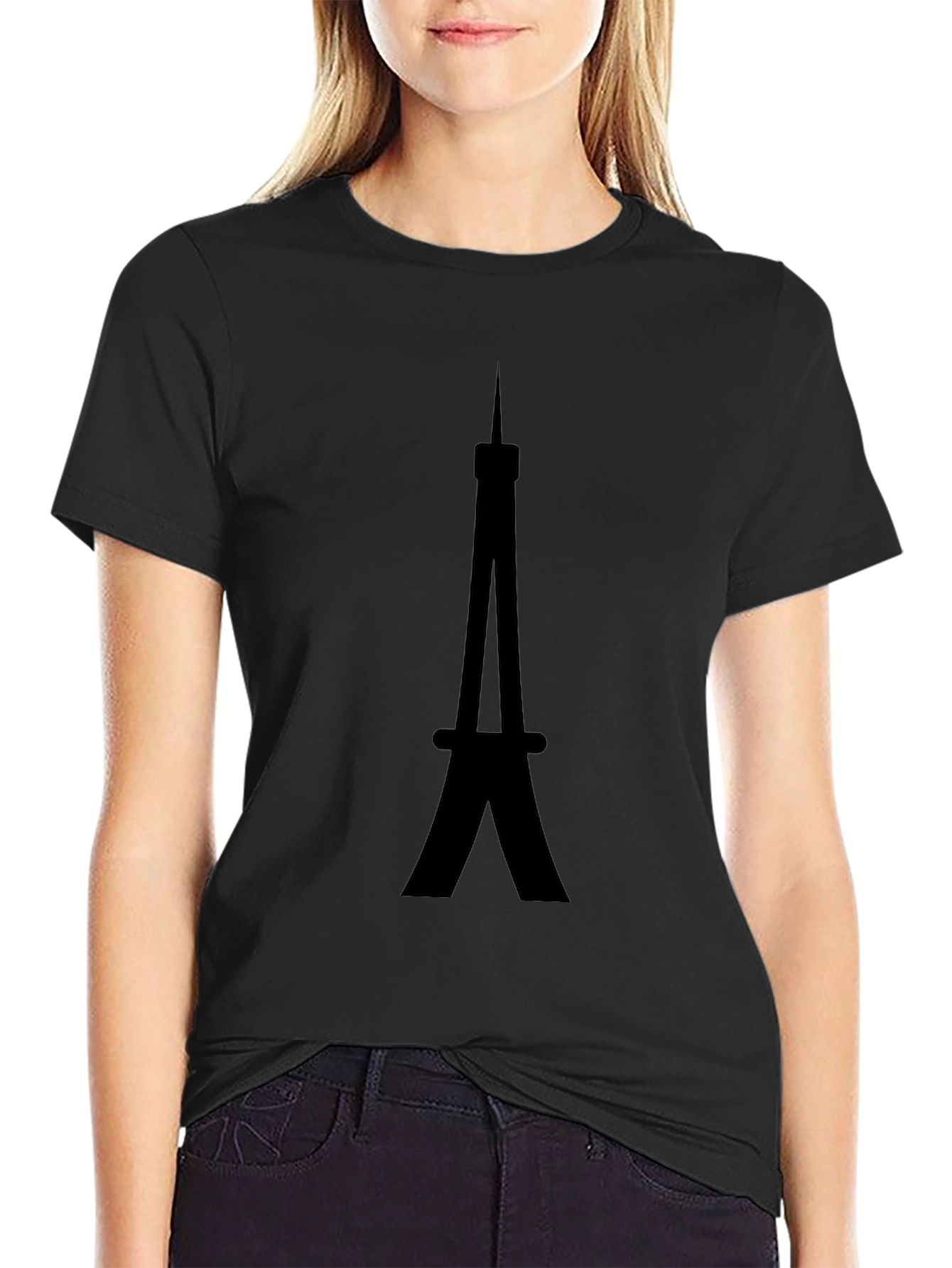Eiffel Tower Graphic Tee - Black Cotton Casual Shirt
