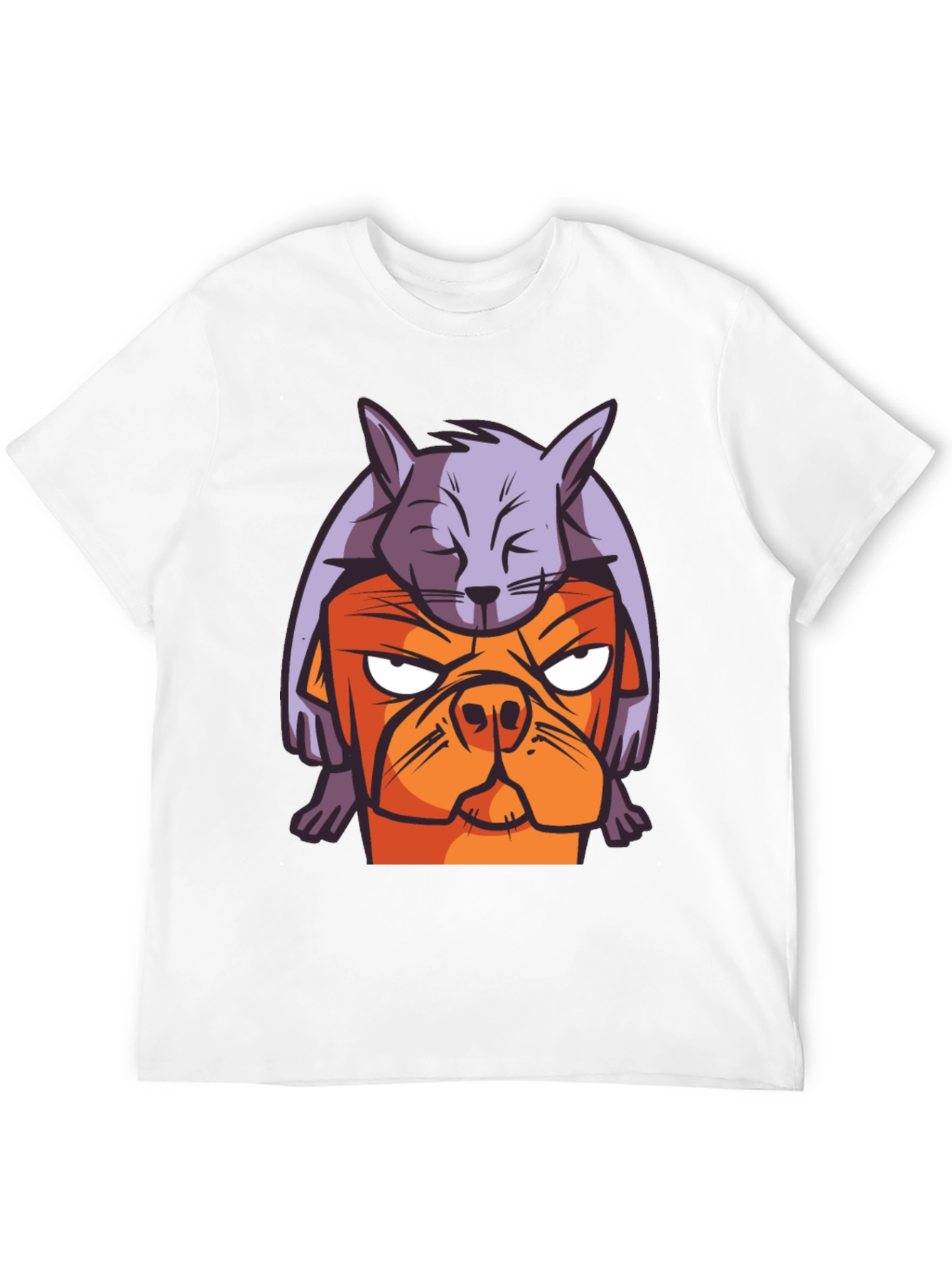 Dog & Cat Cartoon Graphic Black T-Shirt