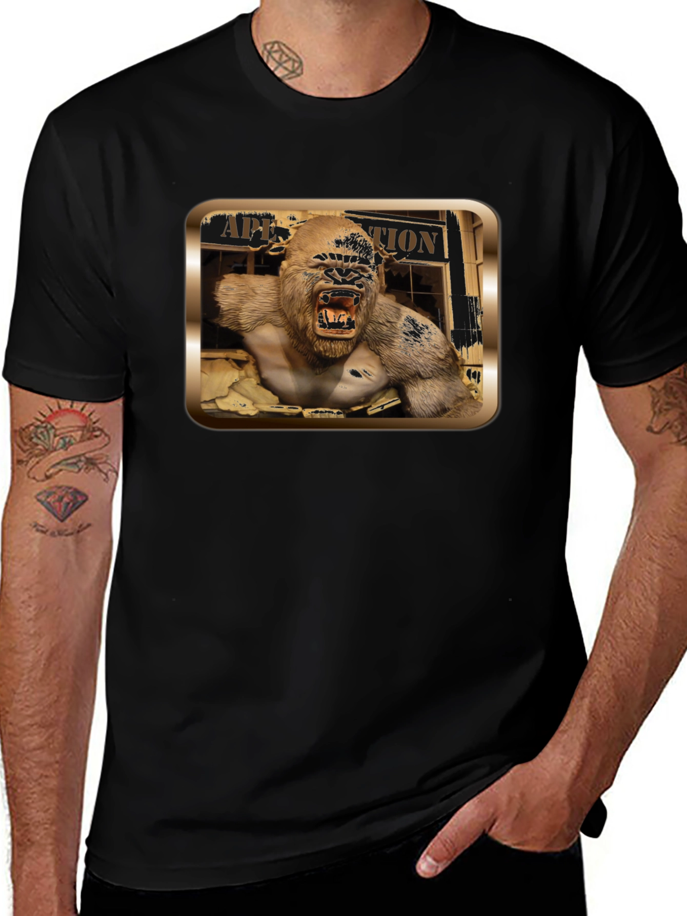 Angry Ape Graphic Print Black T-Shirt