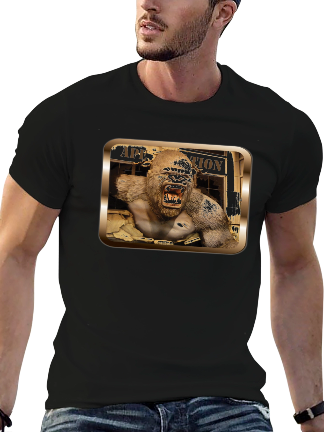 Angry Ape Graphic Print Black T-Shirt