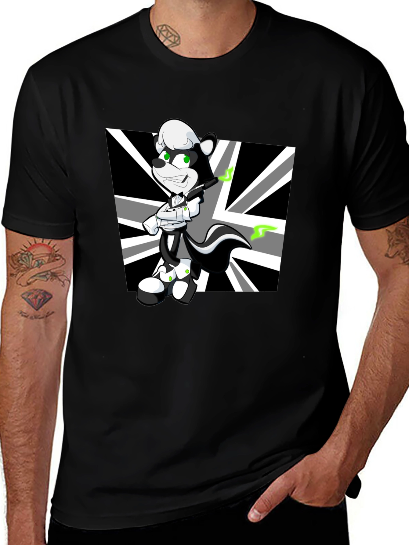 Cartoon Skunk Graphic Black T-Shirt