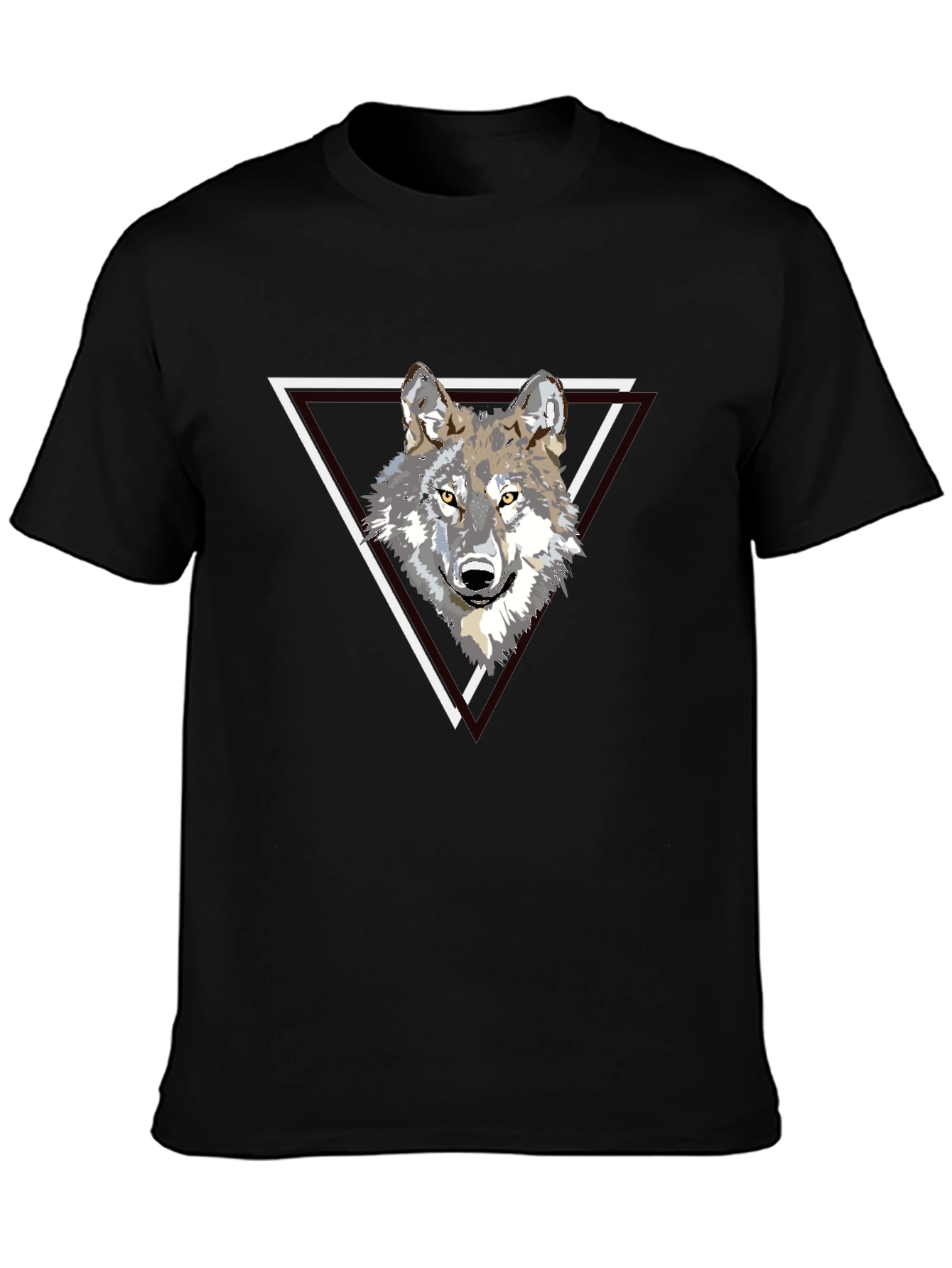 Wolf Triangle Graphic Print Black T-Shirt