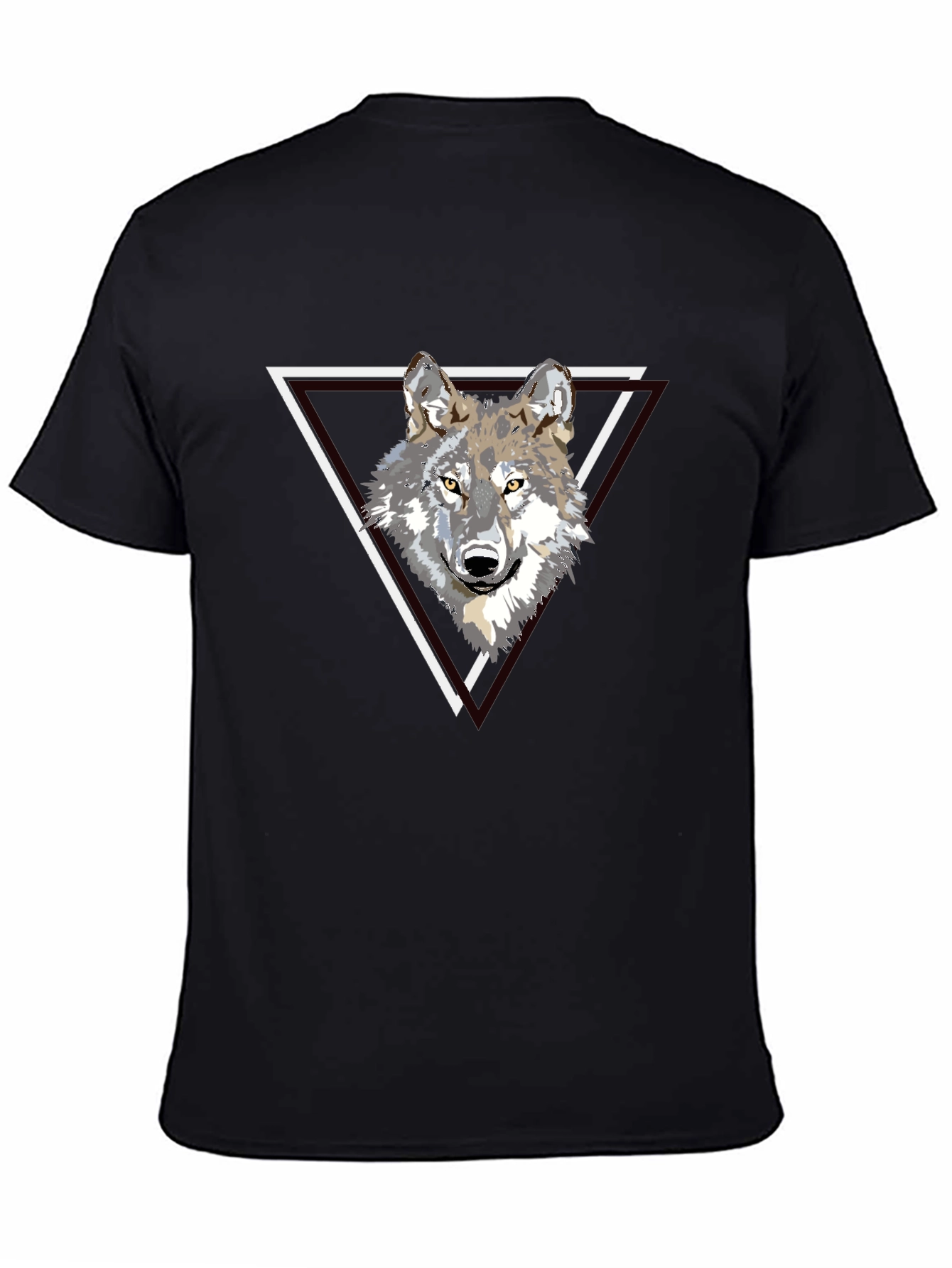 Wolf Triangle Graphic Print Black T-Shirt