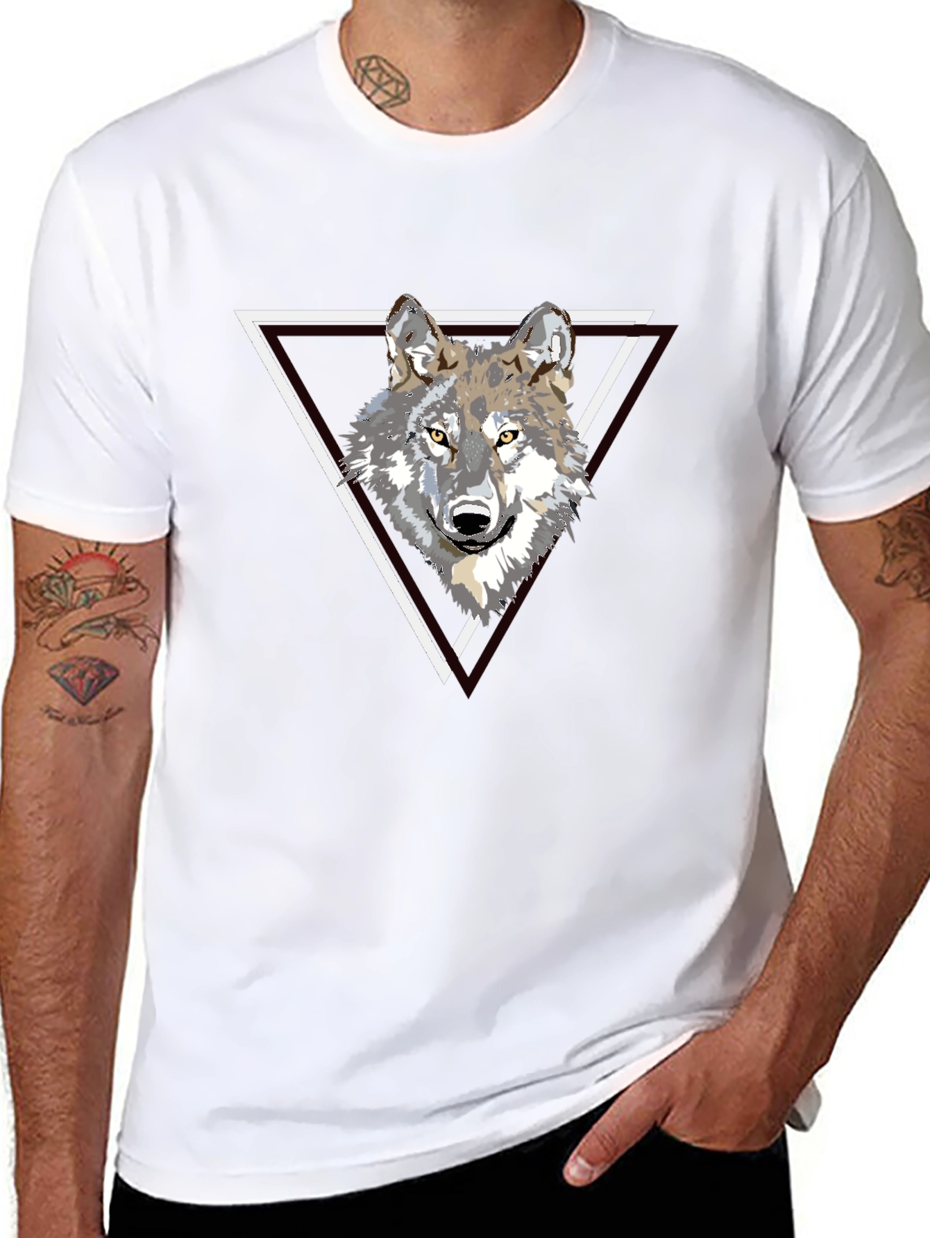 Wolf Triangle Graphic Print Black T-Shirt