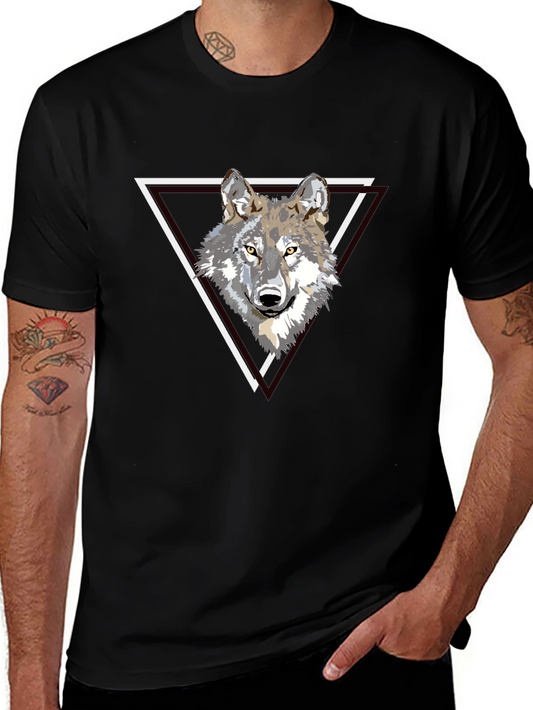 Wolf Triangle Graphic Print Black T-Shirt