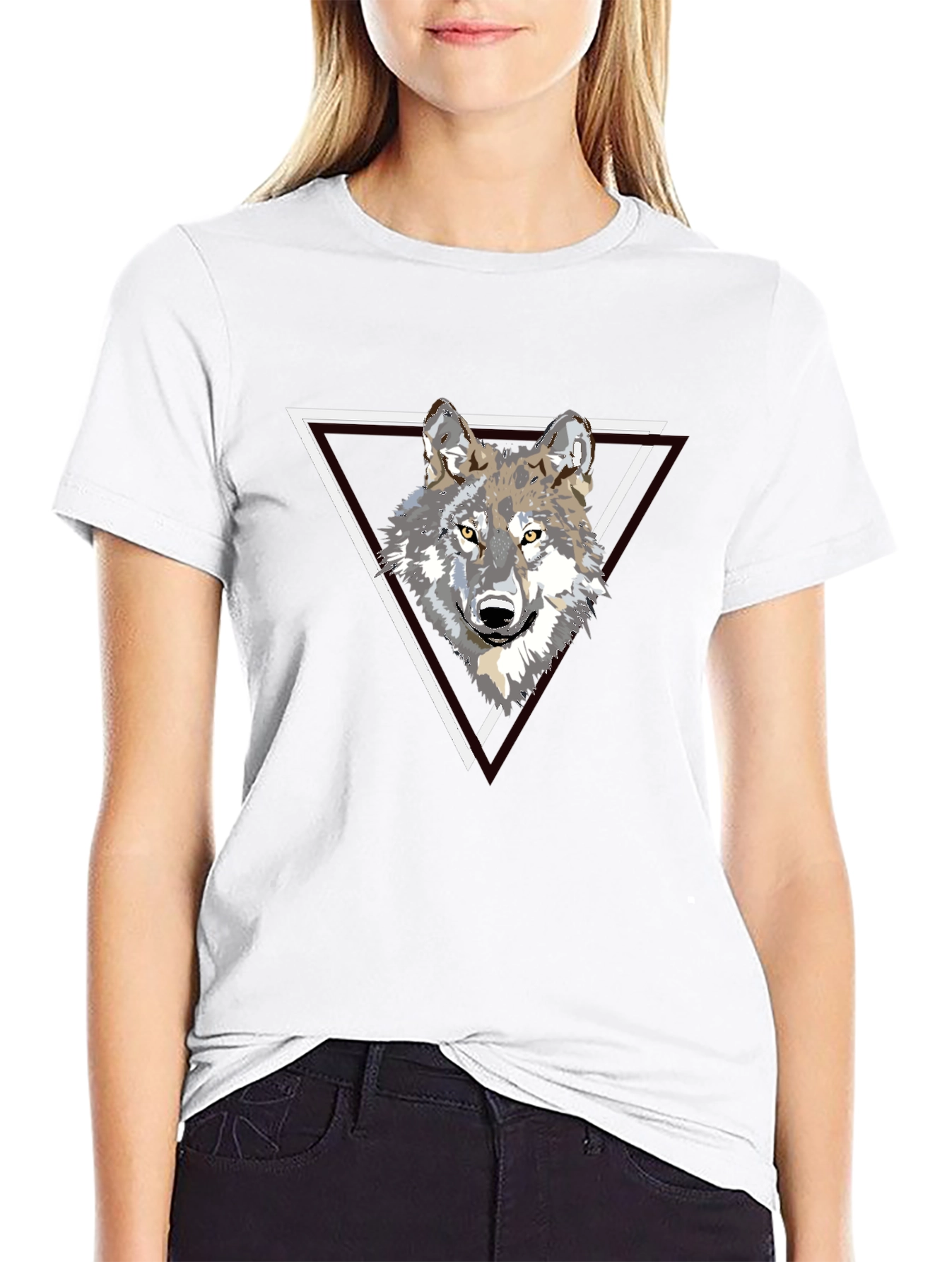 Wolf Triangle Graphic Print Black T-Shirt