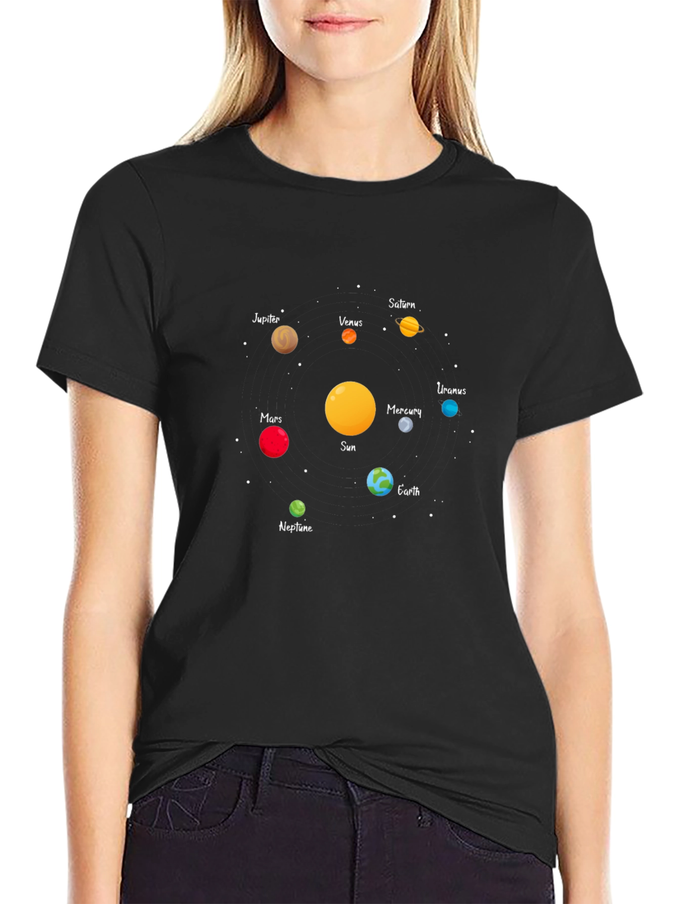 Solar System Planets Graphic T-Shirt - Black