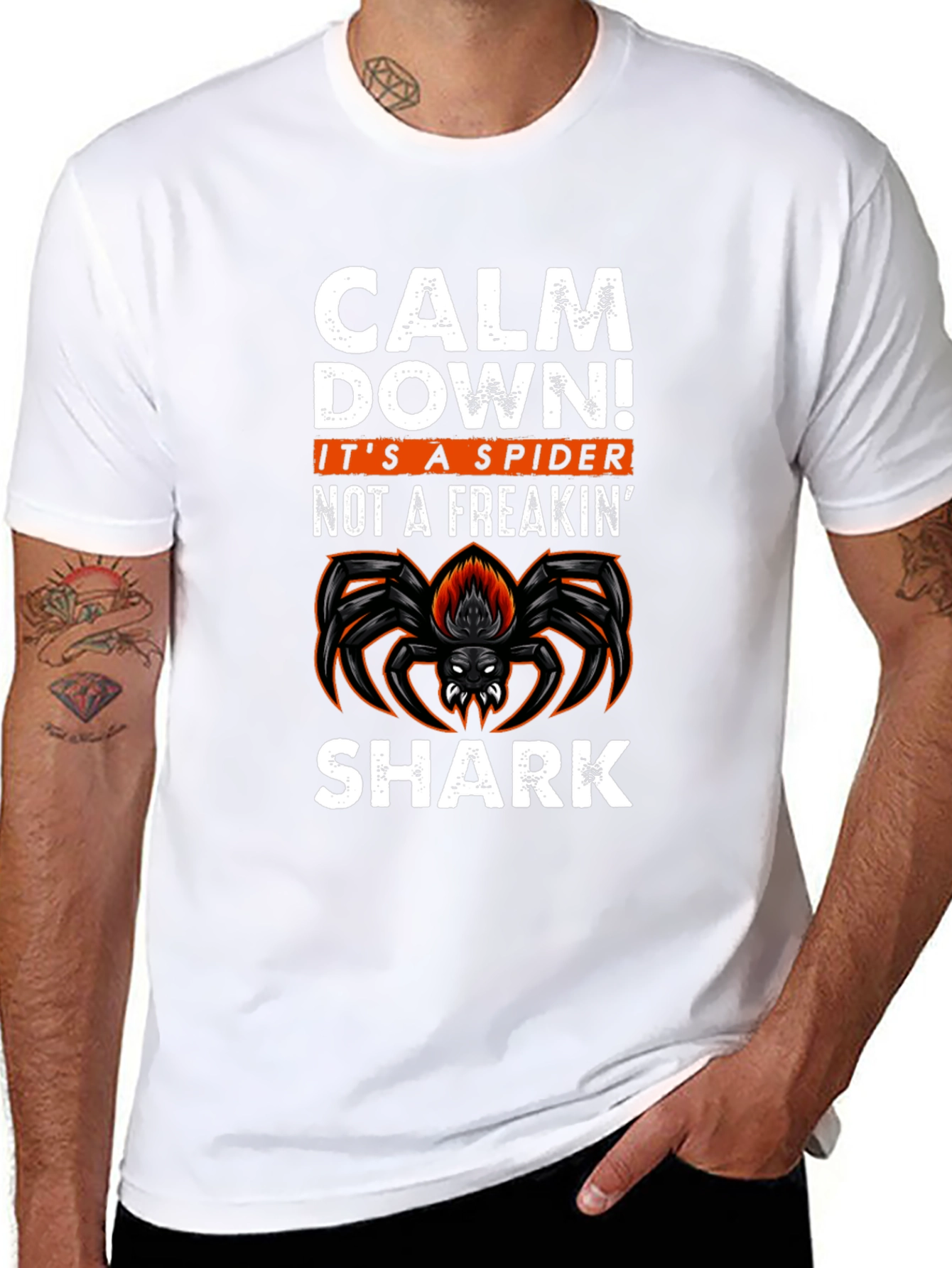 Calm Down Spider Graphic Tee -  Funny Halloween T-Shirt