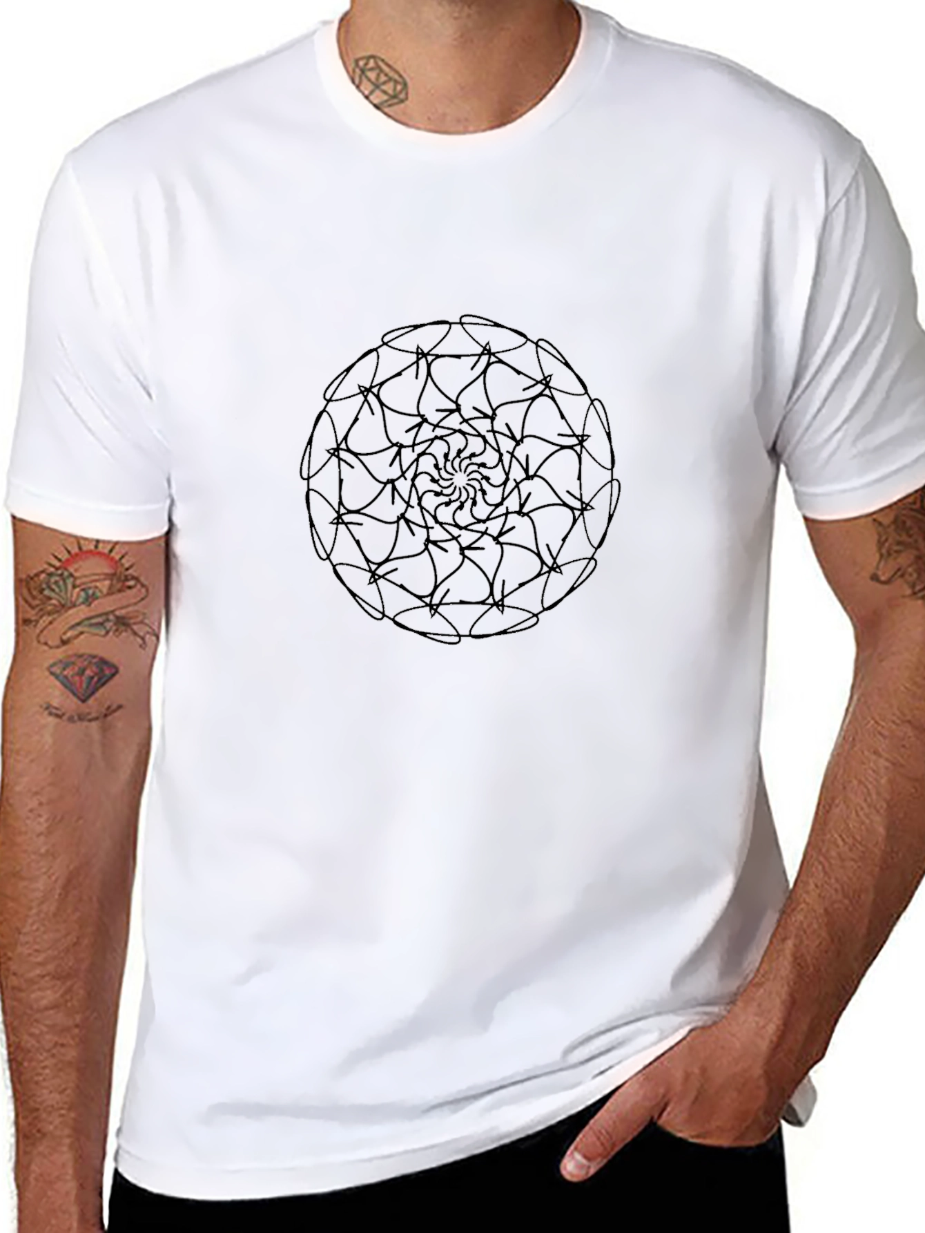 Black Mandala Print Crew Neck T-Shirt