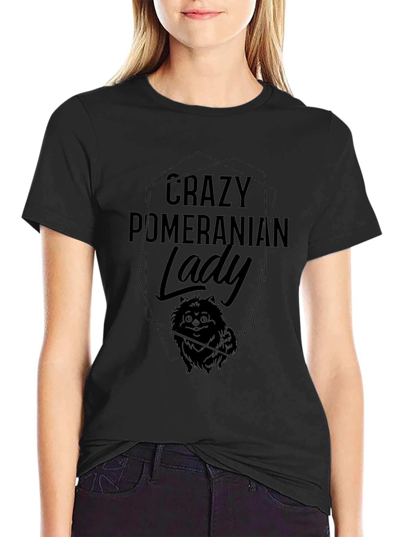 Crazy Pomeranian Lady Black T-Shirt