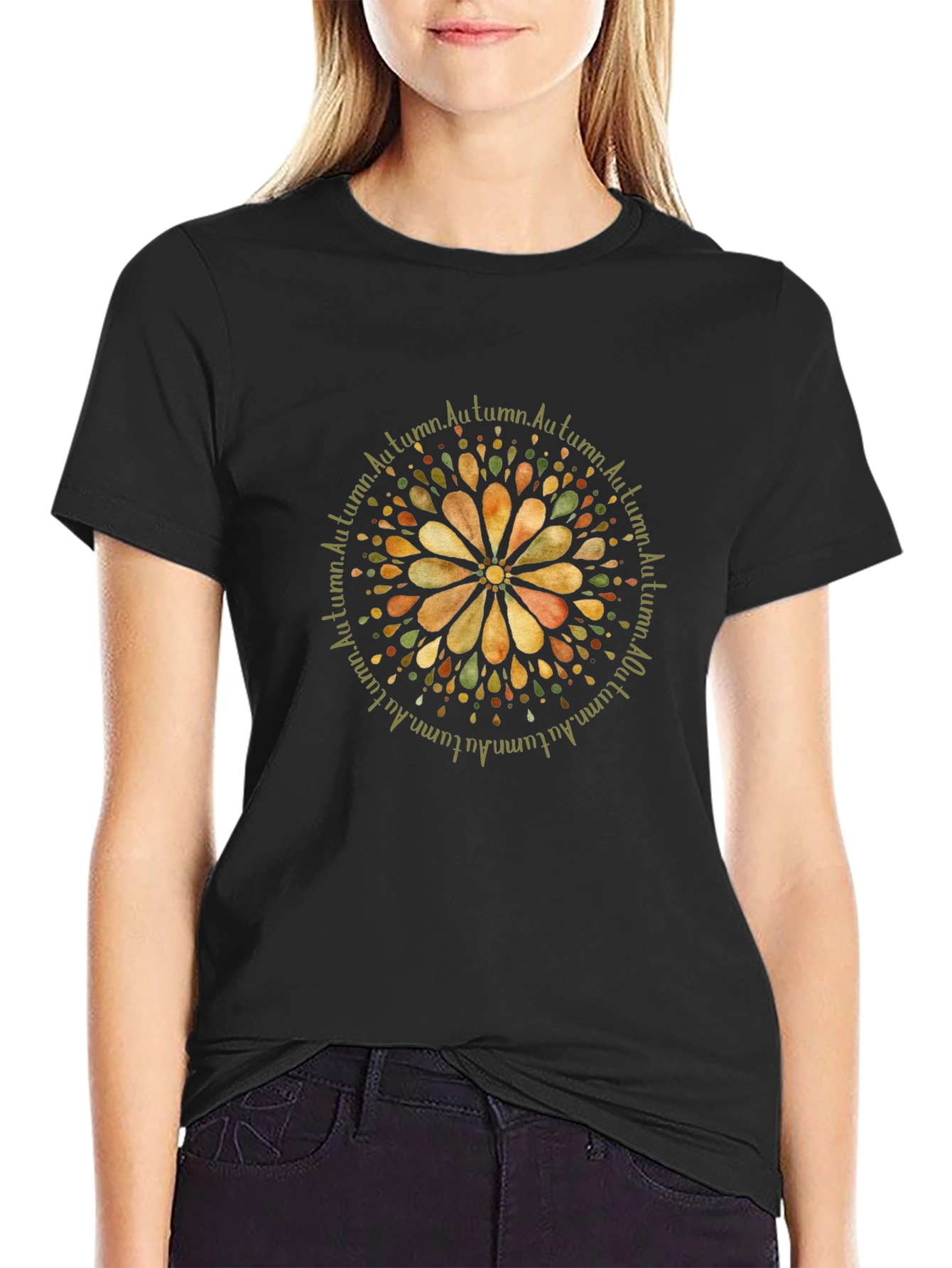 Autumn Mandala Graphic Tee - Black