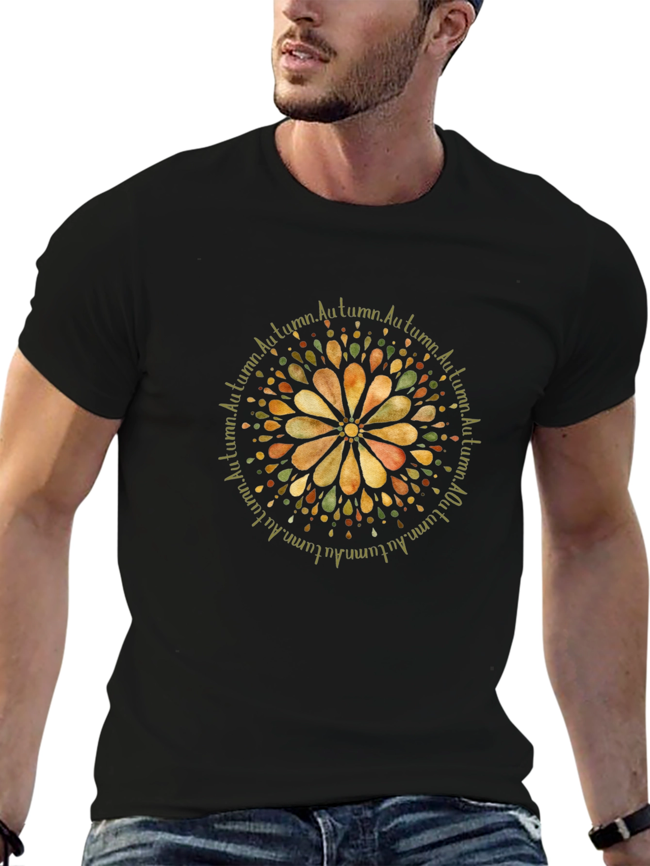 Autumn Mandala Graphic Tee - Black