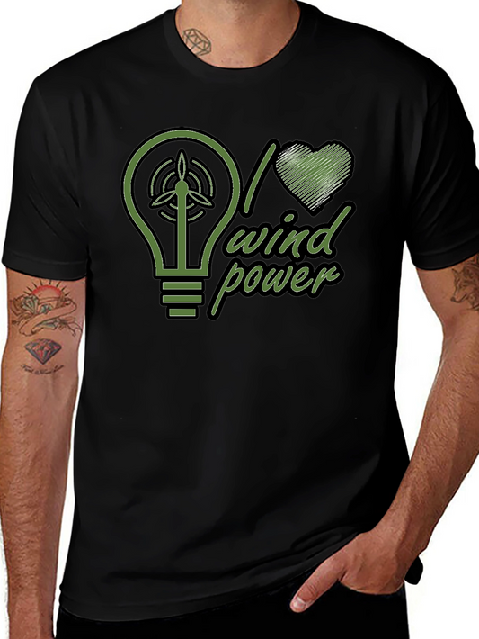 I Love Wind Power Green Graphic Black T-Shirt