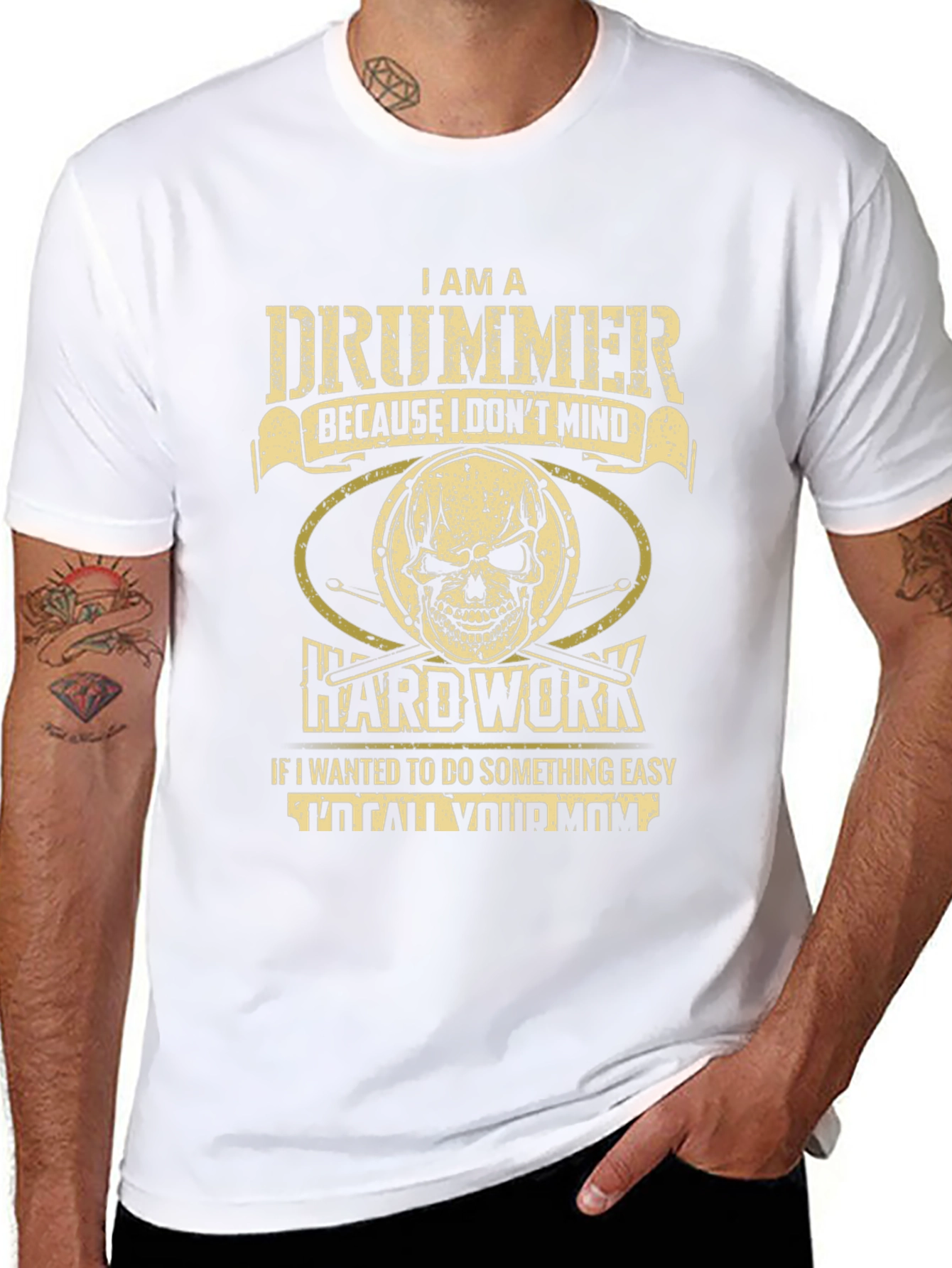 Drummer Graphic T-Shirt - Hard Work Skull Design