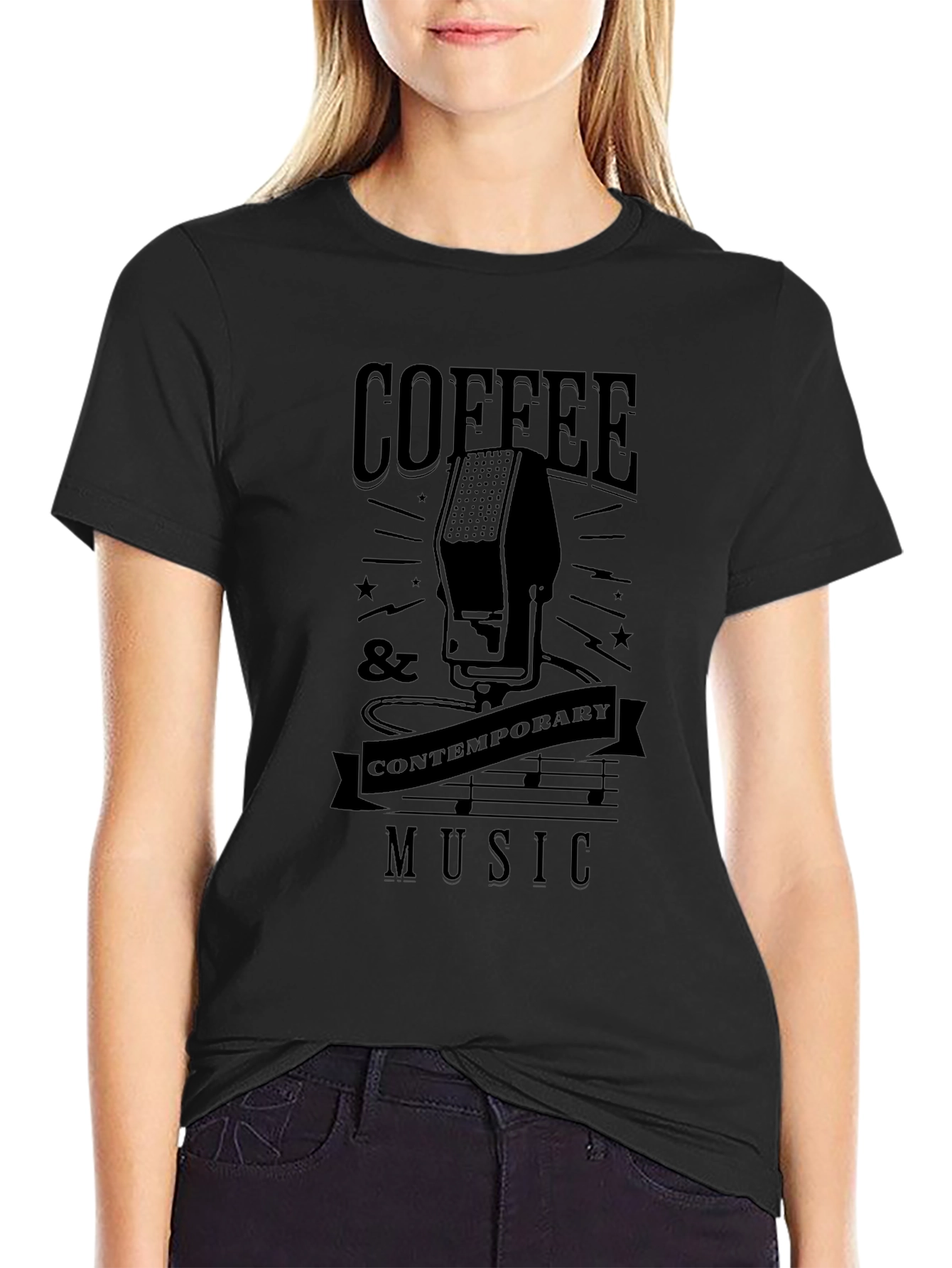 Coffee & Contemporary Music Black Graphic T-Shirt