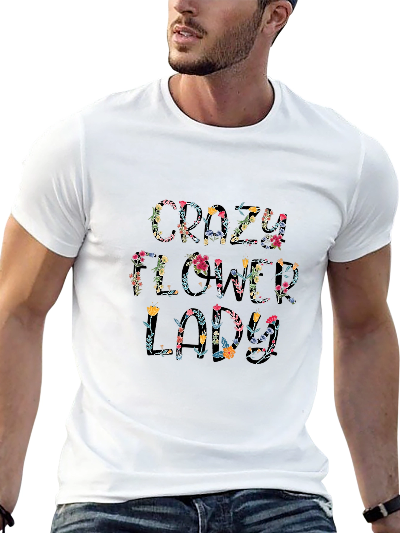 Floral Crazy Flower Lady Black Graphic T-Shirt