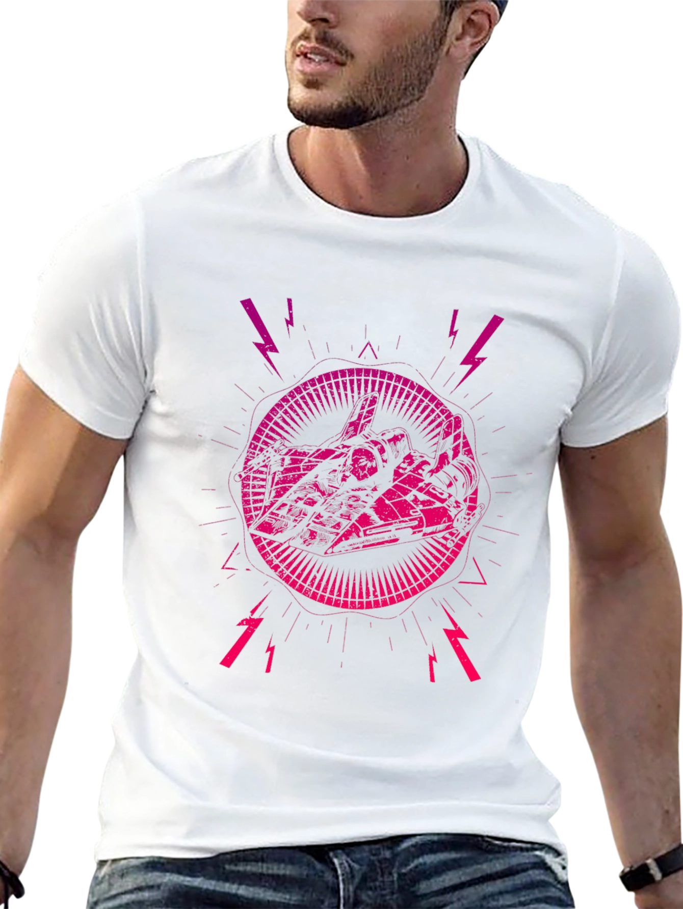 Edgy Graphic Tee: Sci-Fi Lightning Strike Design