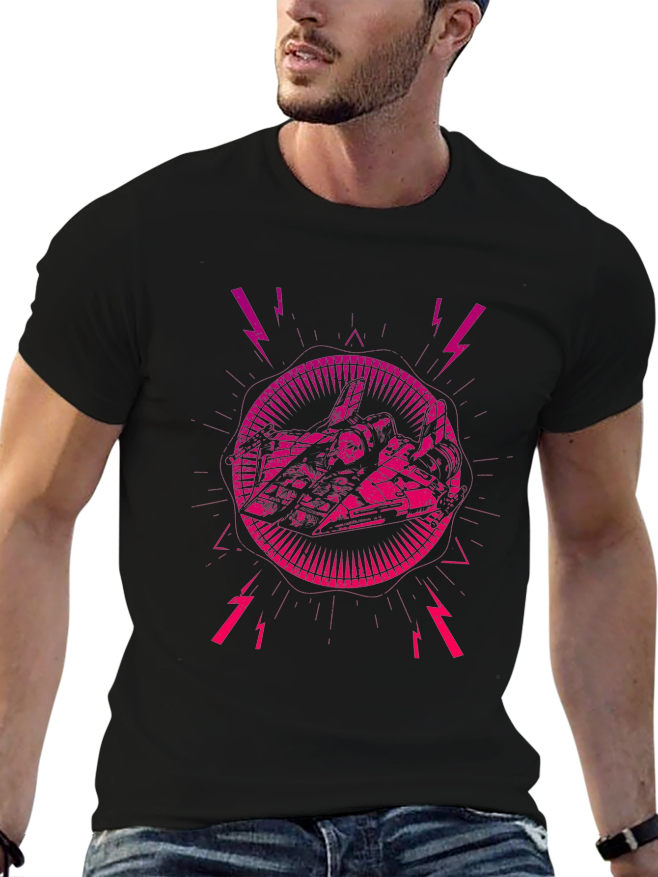 Edgy Graphic Tee: Sci-Fi Lightning Strike Design