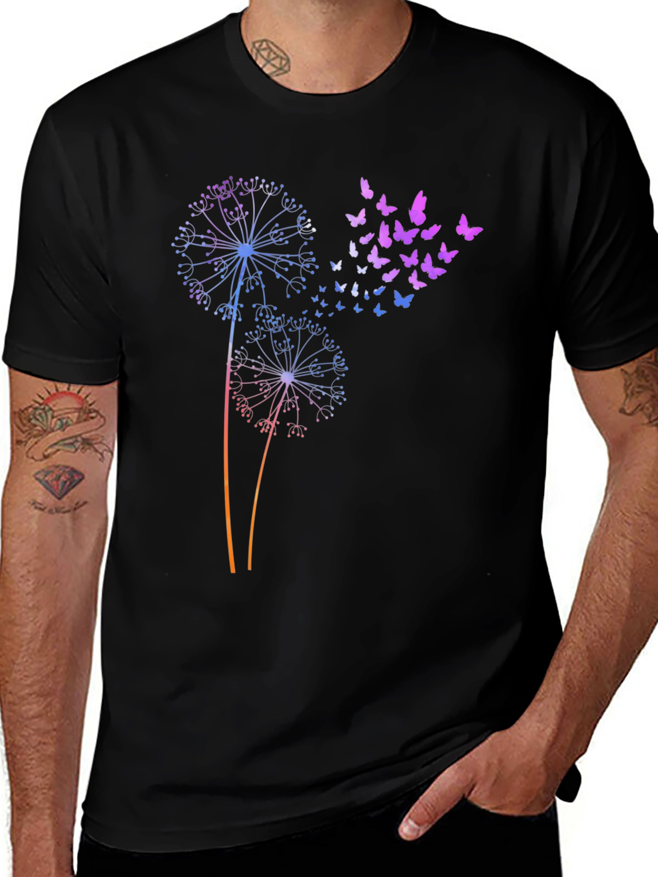 Dandelion Butterfly Graphic Print T-Shirt