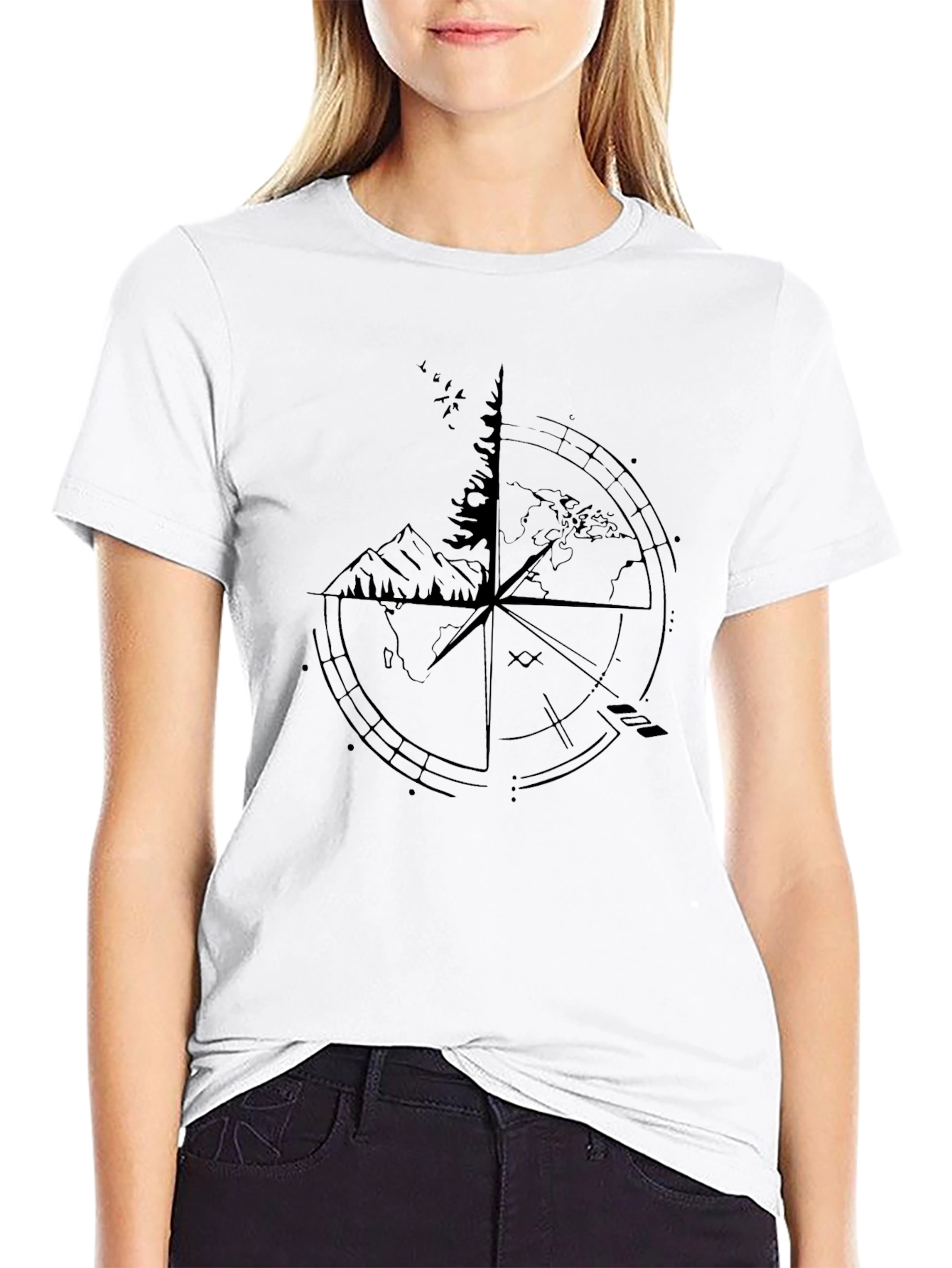 Mens Black Compass Graphic Tee