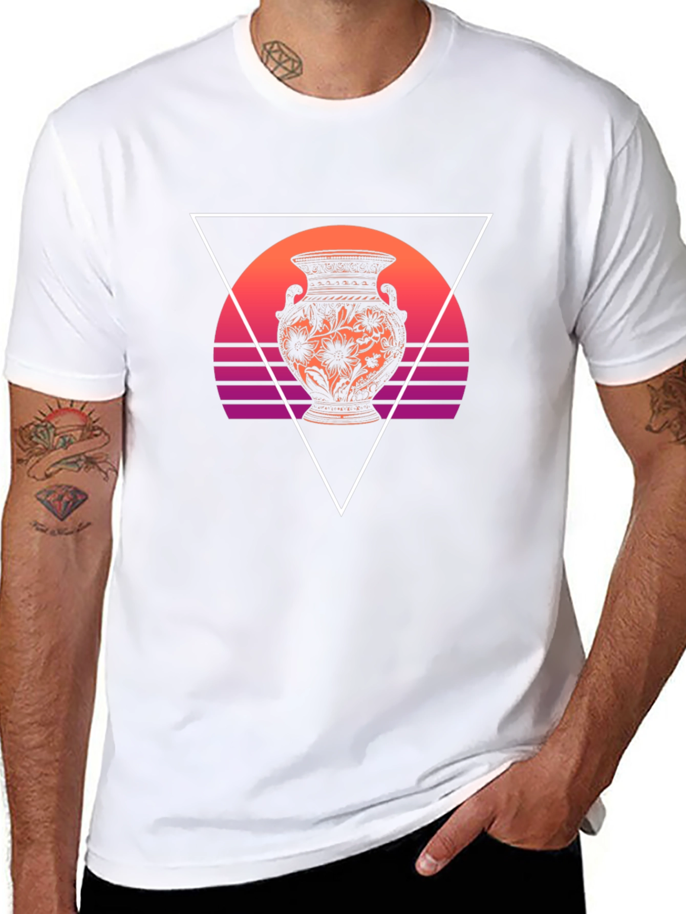 Vaporwave Vase Graphic Tee - Black Cotton Blend