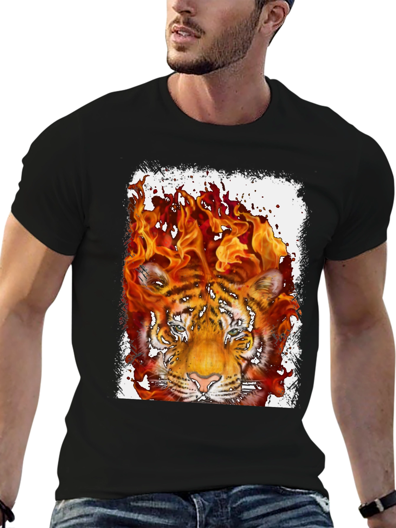 Fiery Tiger Graphic Tee - Bold Black T-Shirt