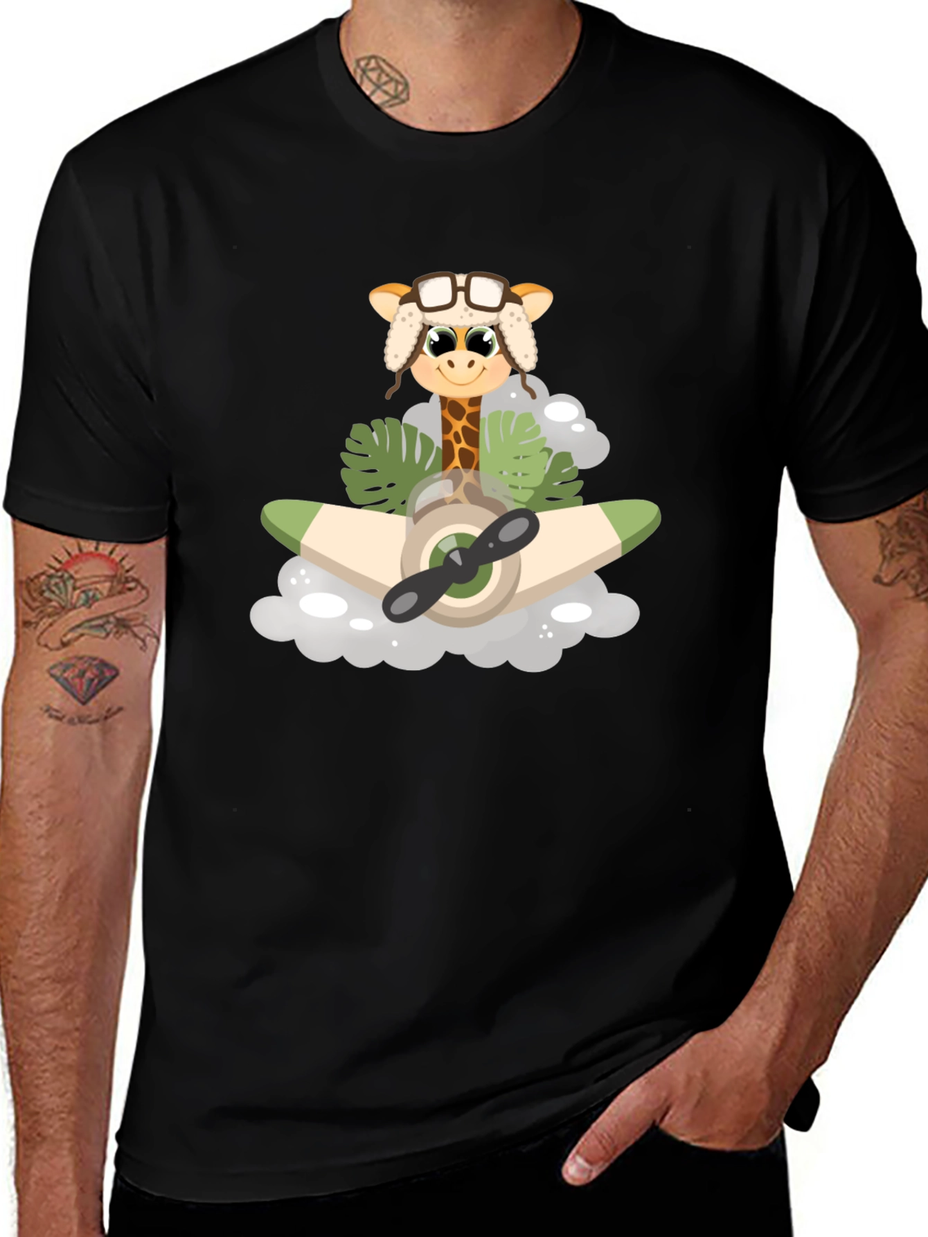 Giraffe Aviator T-Shirt: Cute Cartoon Plane Design