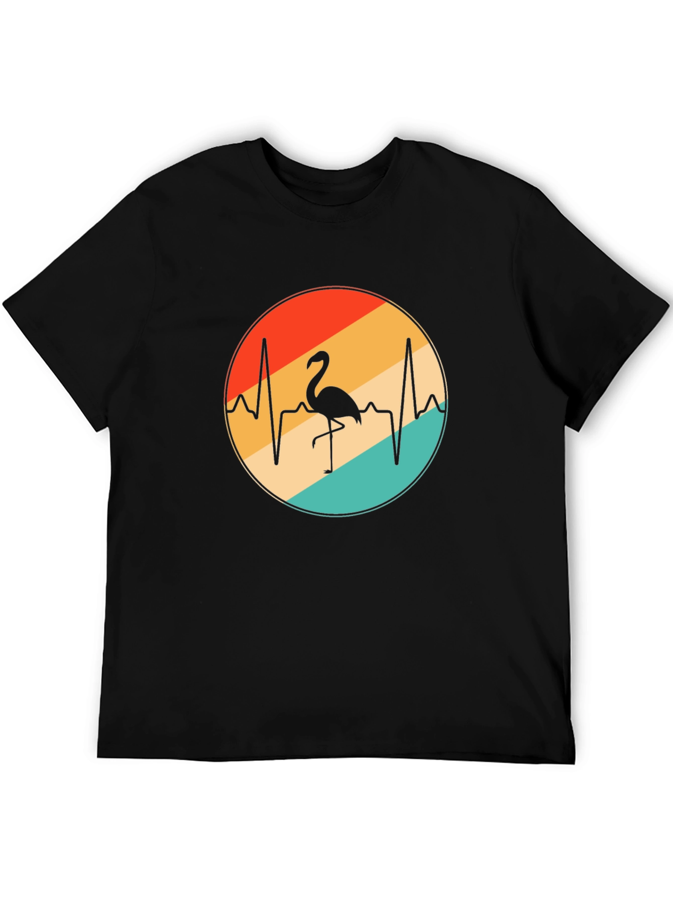 Flamingo Heartbeat Retro Graphic Tee - Black