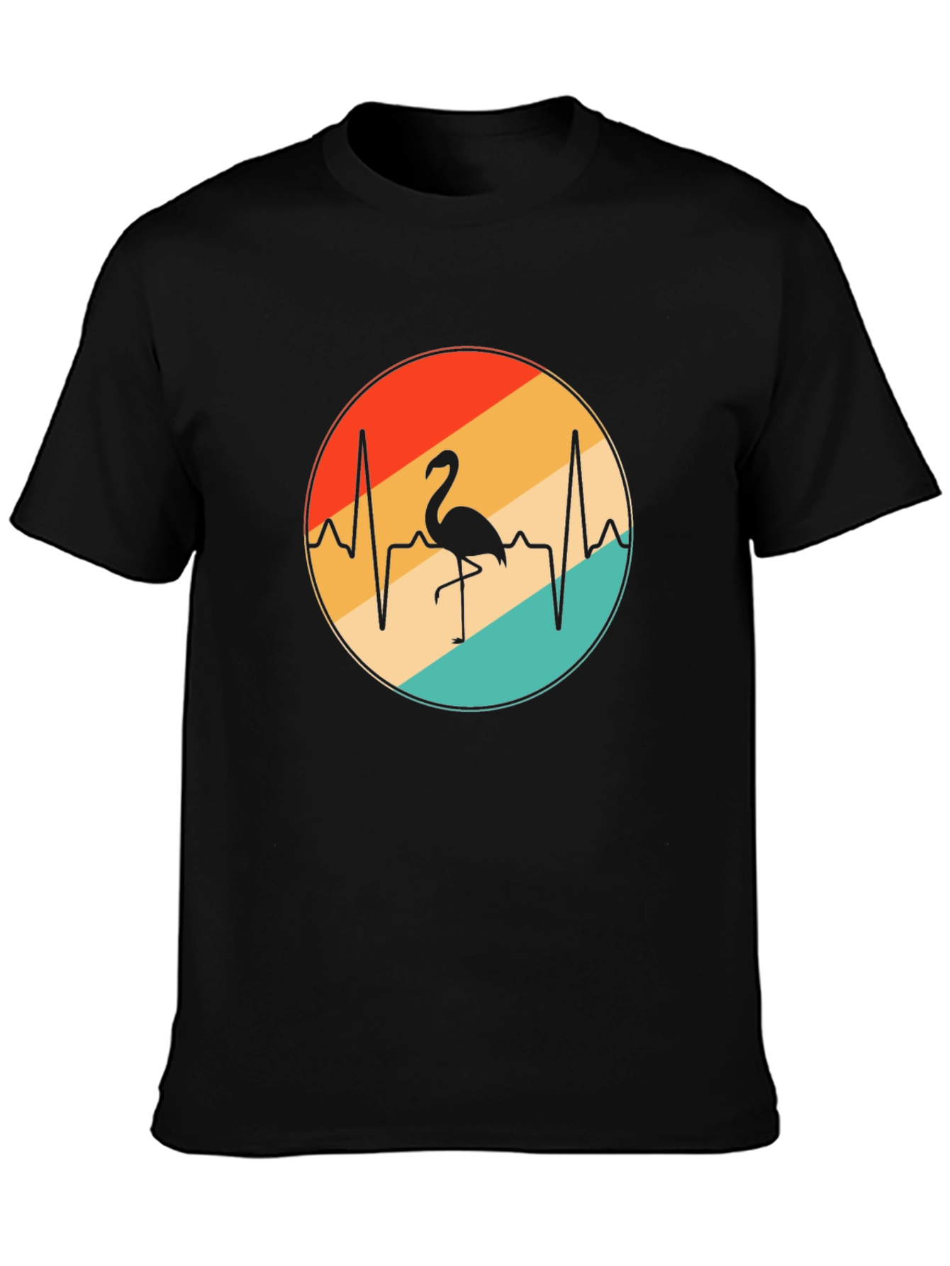 Flamingo Heartbeat Retro Graphic Tee - Black