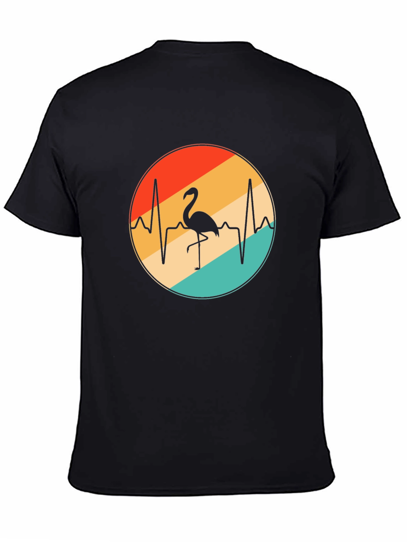 Flamingo Heartbeat Retro Graphic Tee - Black