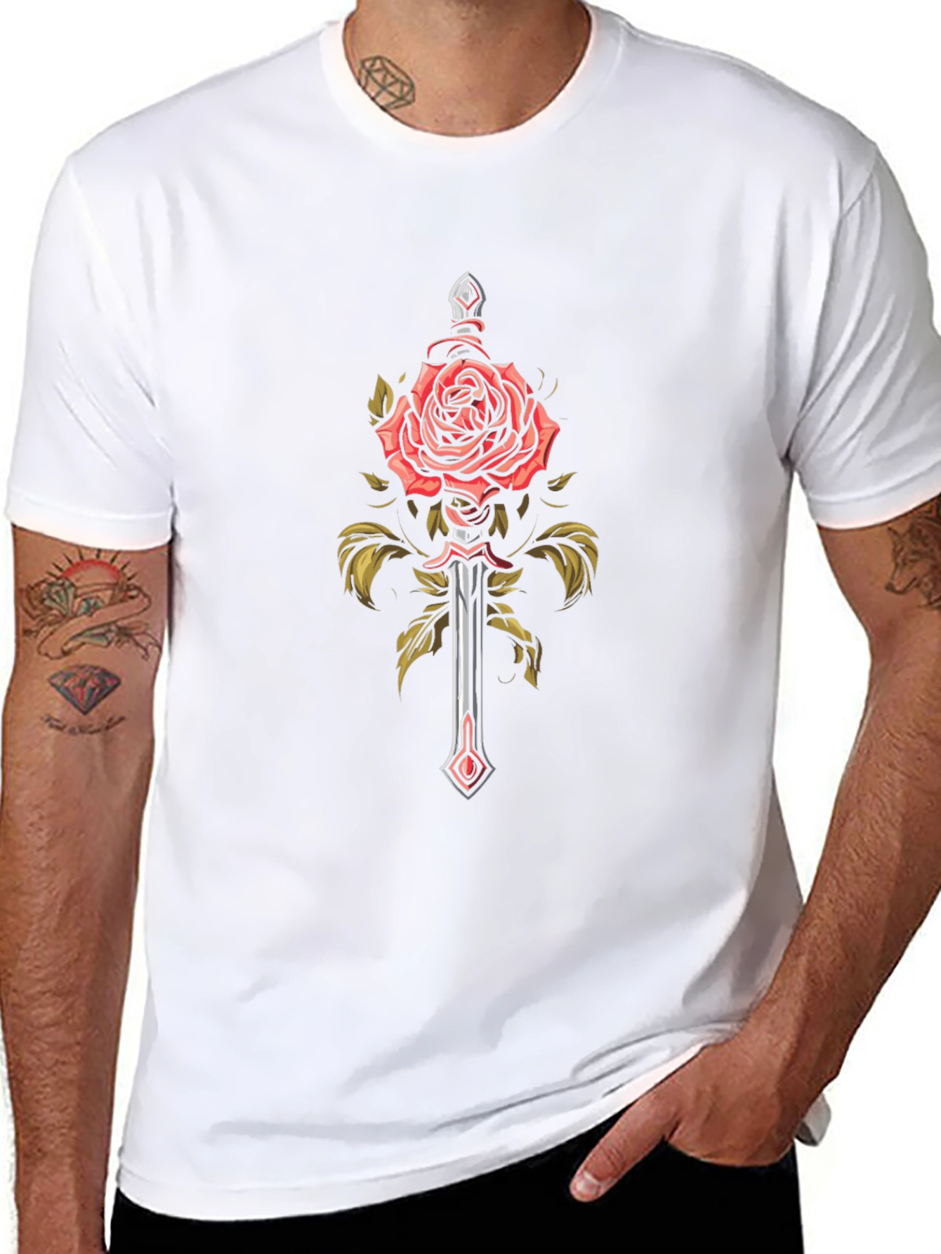 Rose and Sword Graphic Tee - Edgy Style