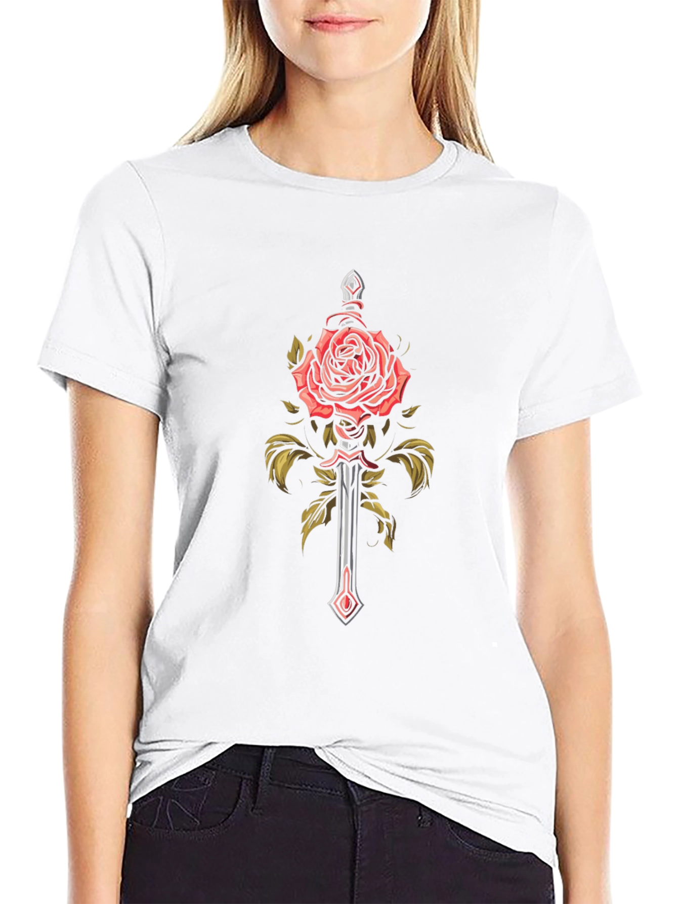 Rose and Sword Graphic Tee - Edgy Style