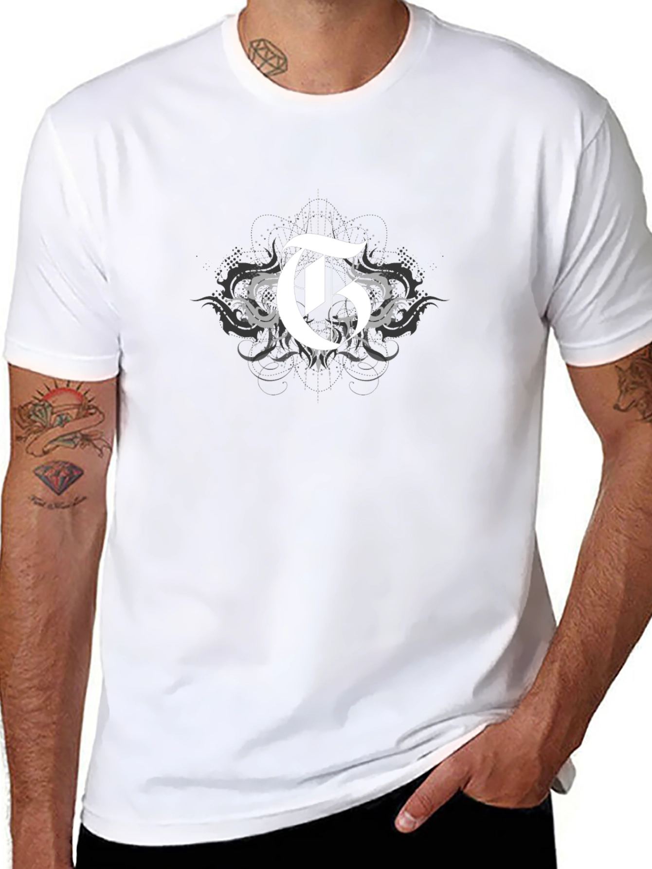 Black T-Shirt with Gothic Initial G Design