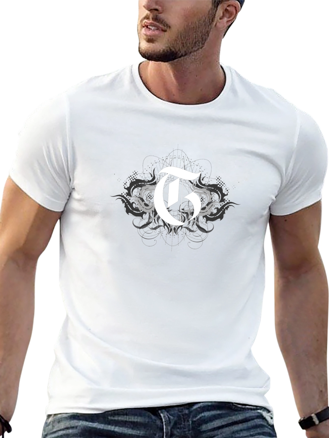 Black T-Shirt with Gothic Initial G Design