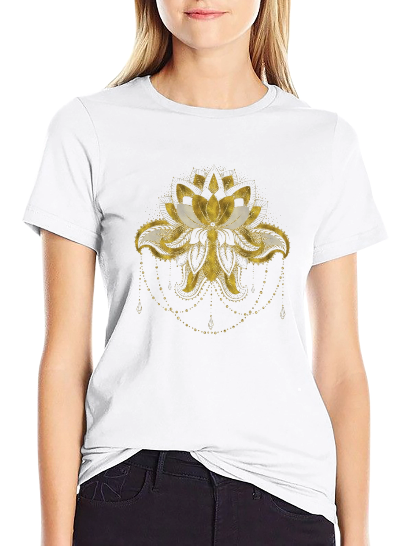 Lotus Gold Print Black T-Shirt