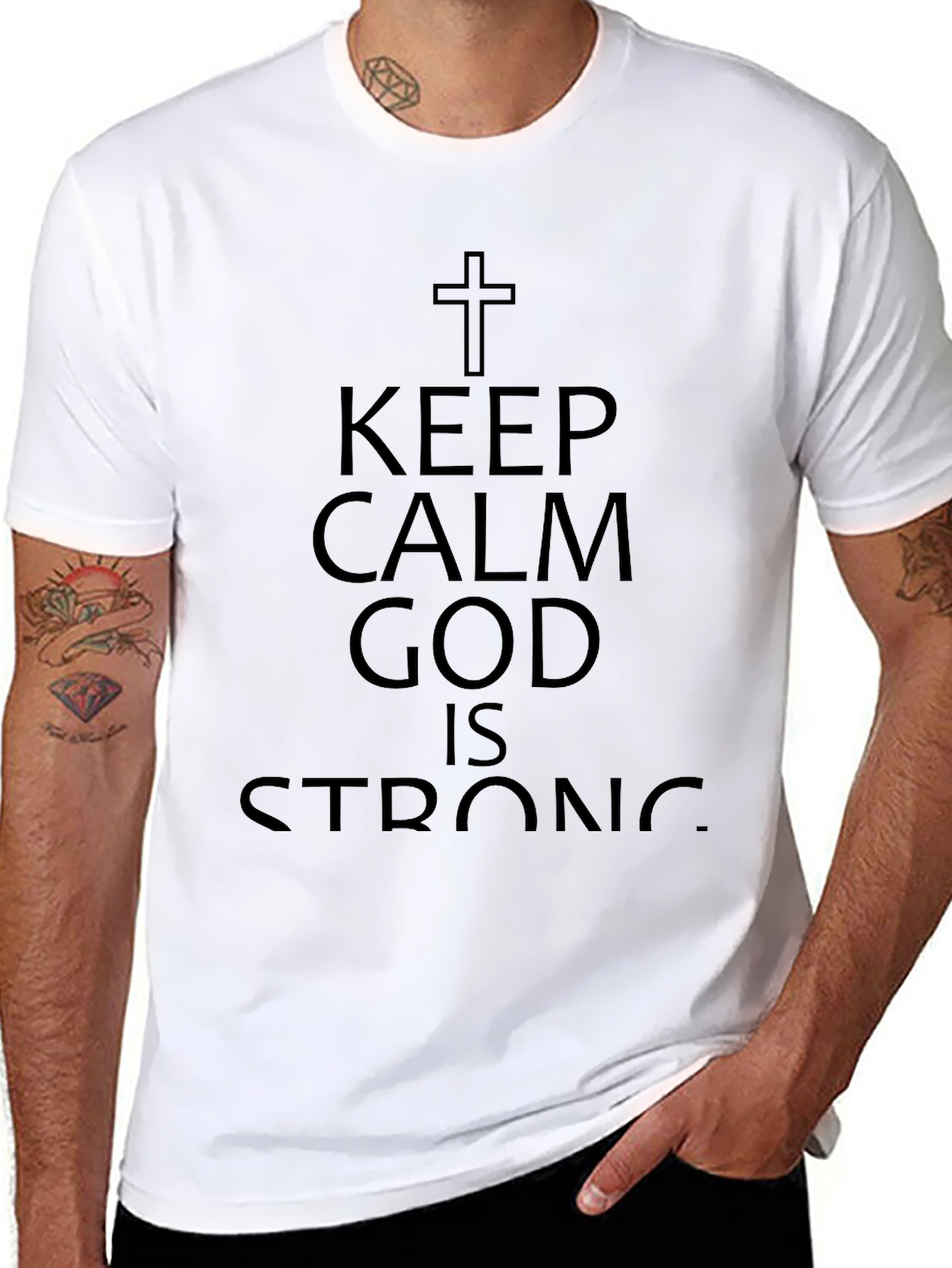 Keep Calm God Is Strong Black T-Shirt