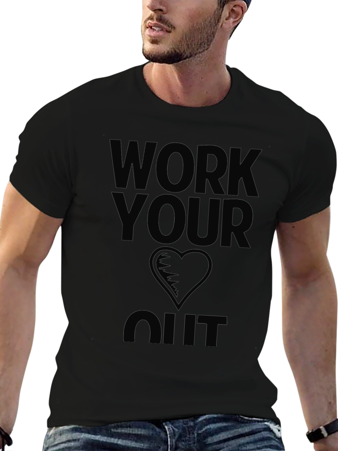 Work Your Heart Out Black Graphic T-Shirt