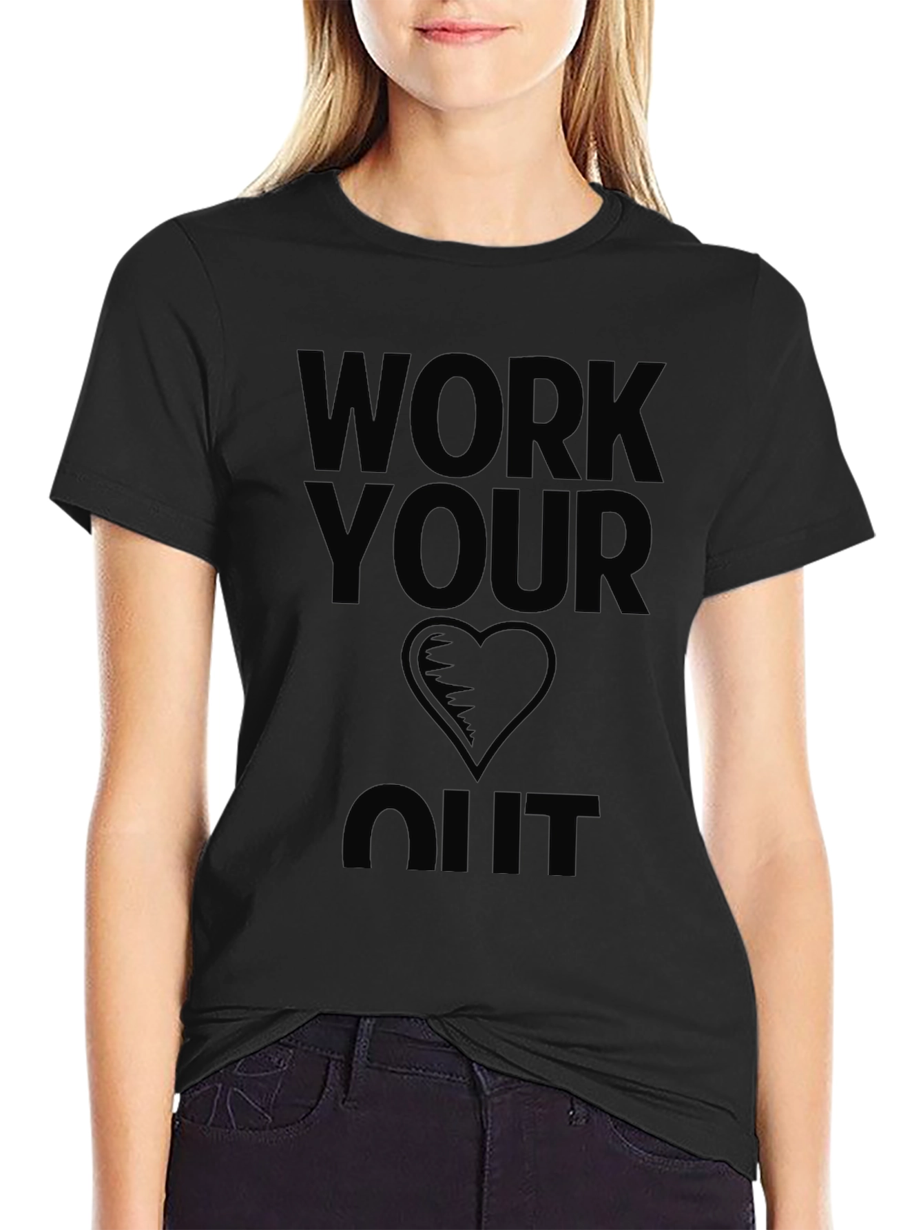 Work Your Heart Out Black Graphic T-Shirt