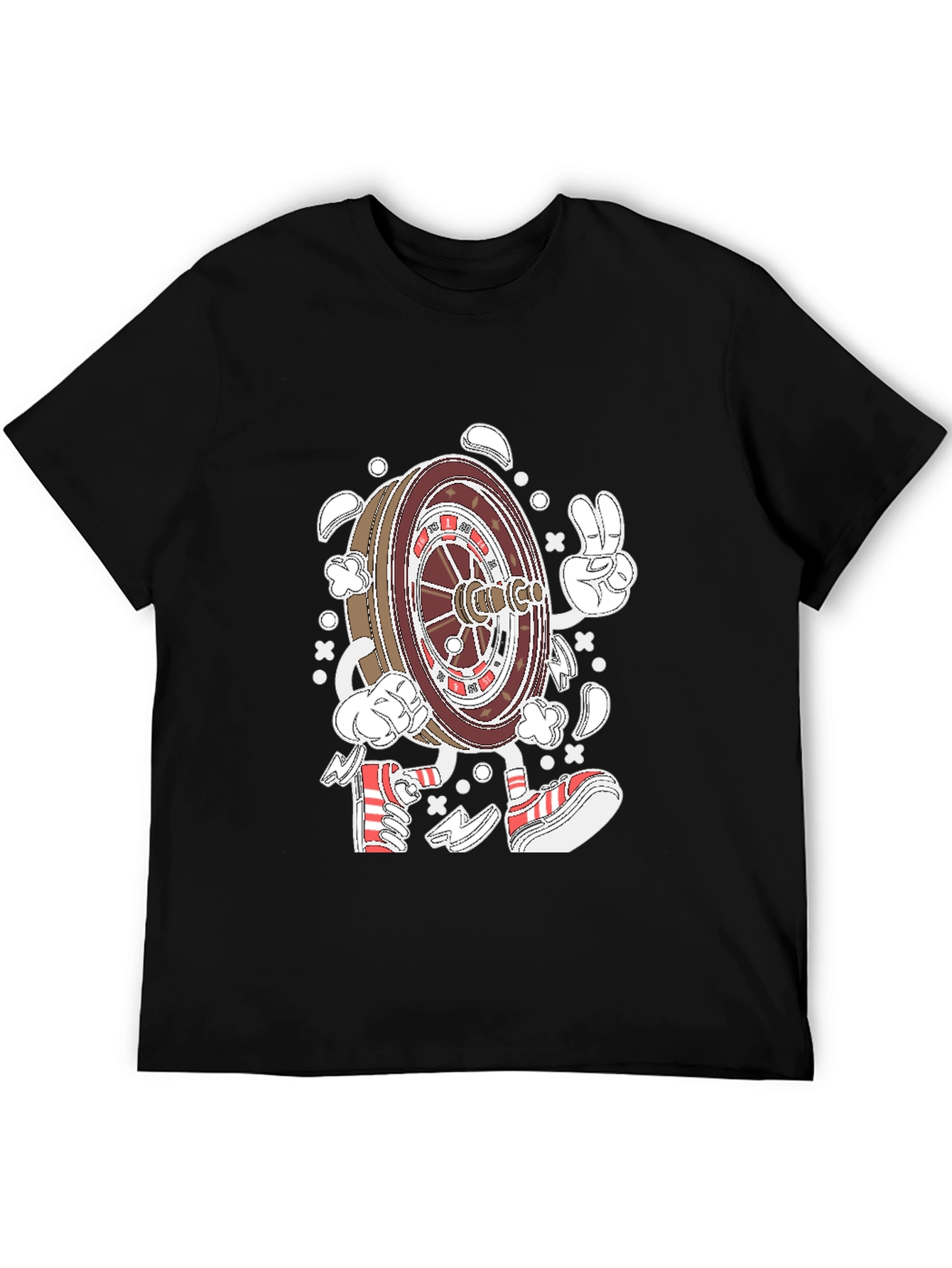 Roulette Wheel Character Graphic Tee - Black Cotton